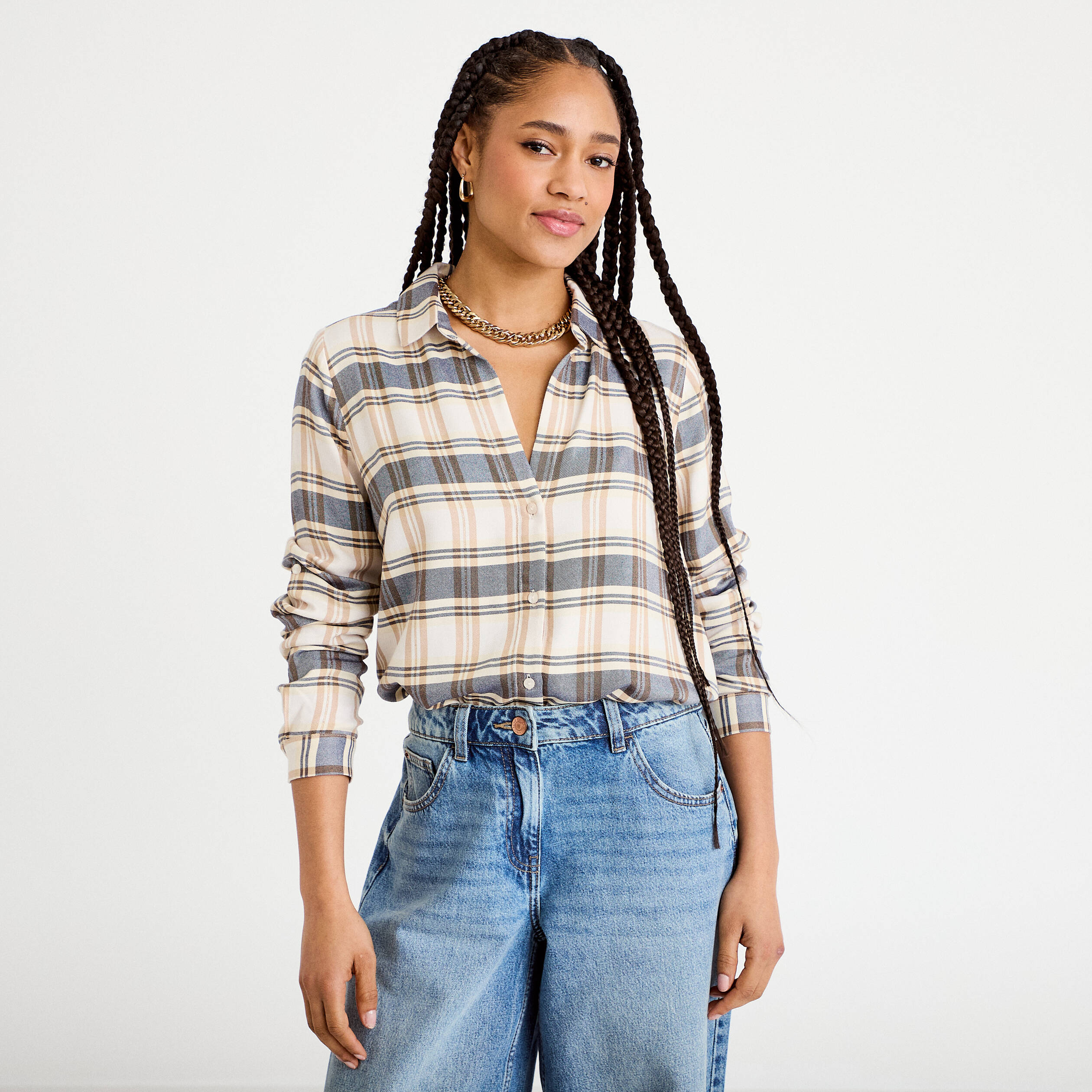 Chemise manches longues bleu femme