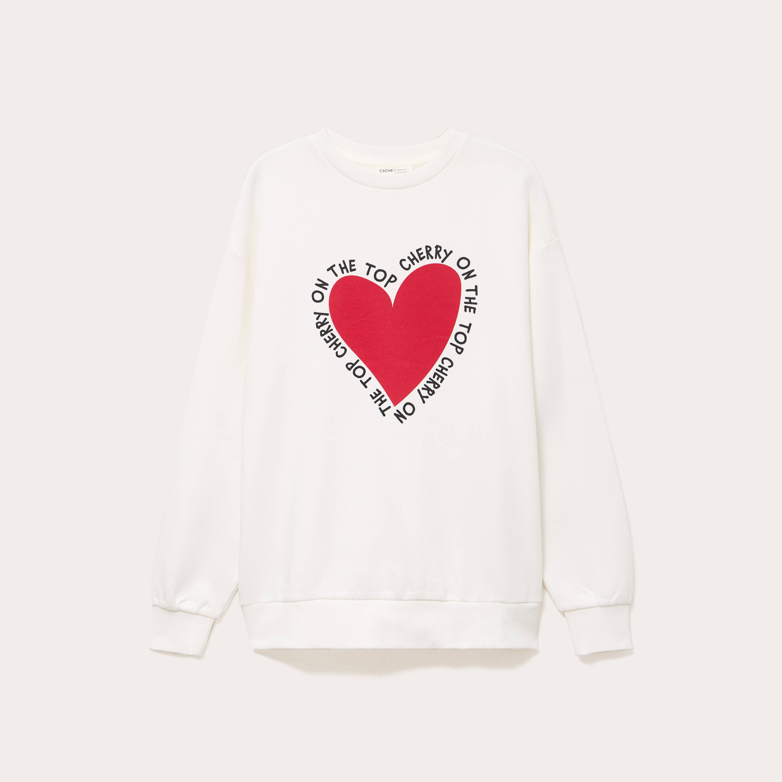 Sweat oversize long col rond ecru femme