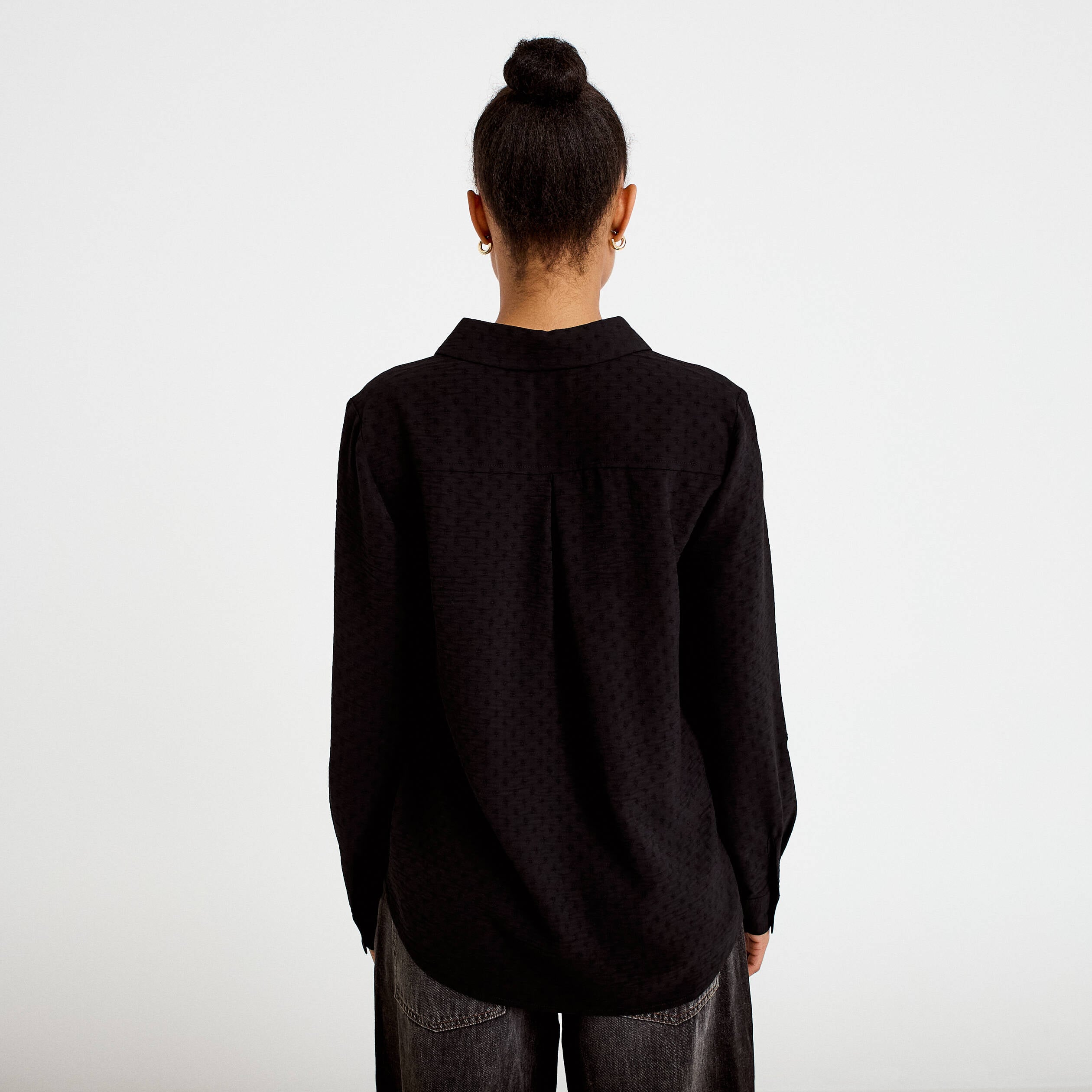 Blouse droite manches longues noir femme