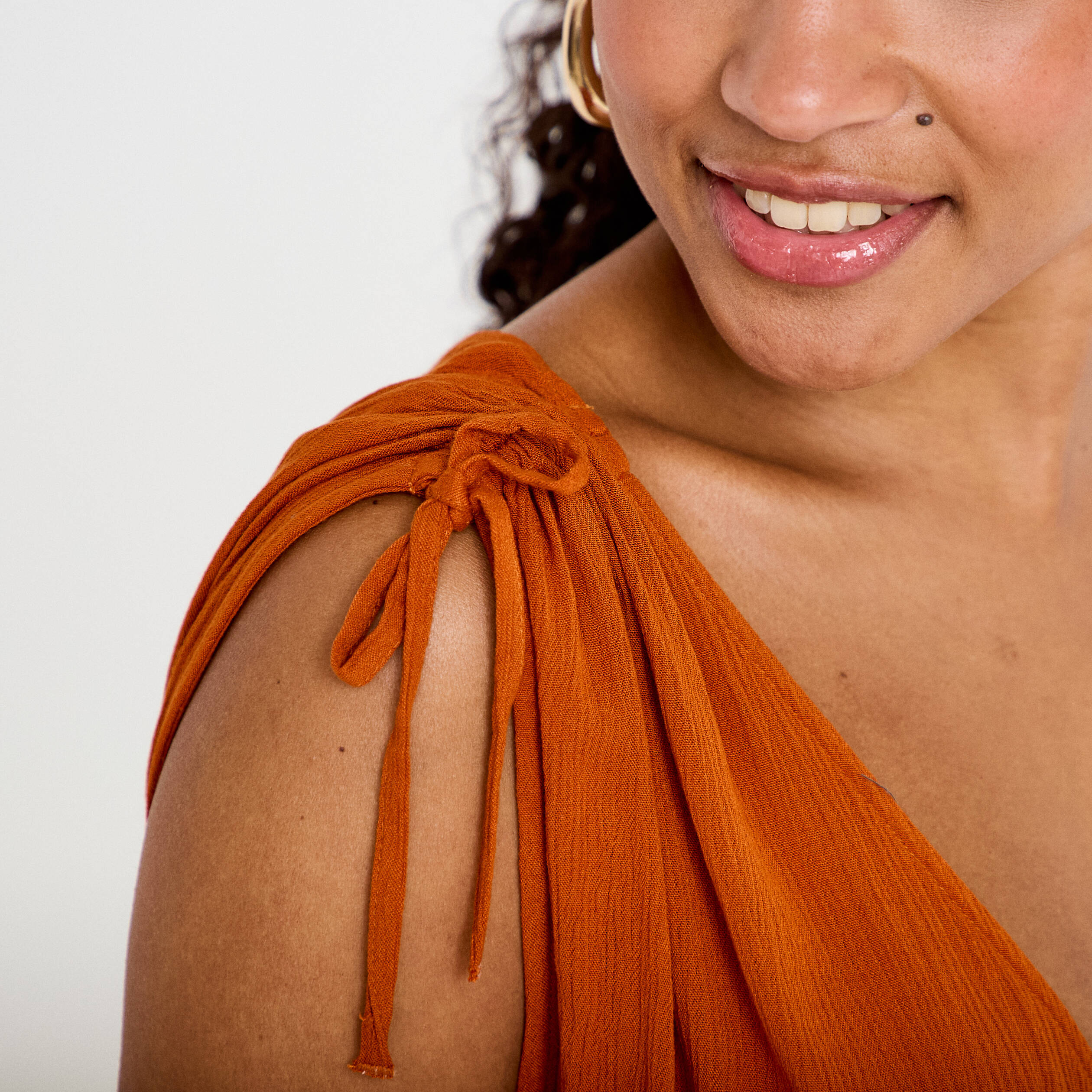Robe midi &eacute;vas&eacute;e d&eacute;collet&eacute; sans manches orange fonc&eacute; femme