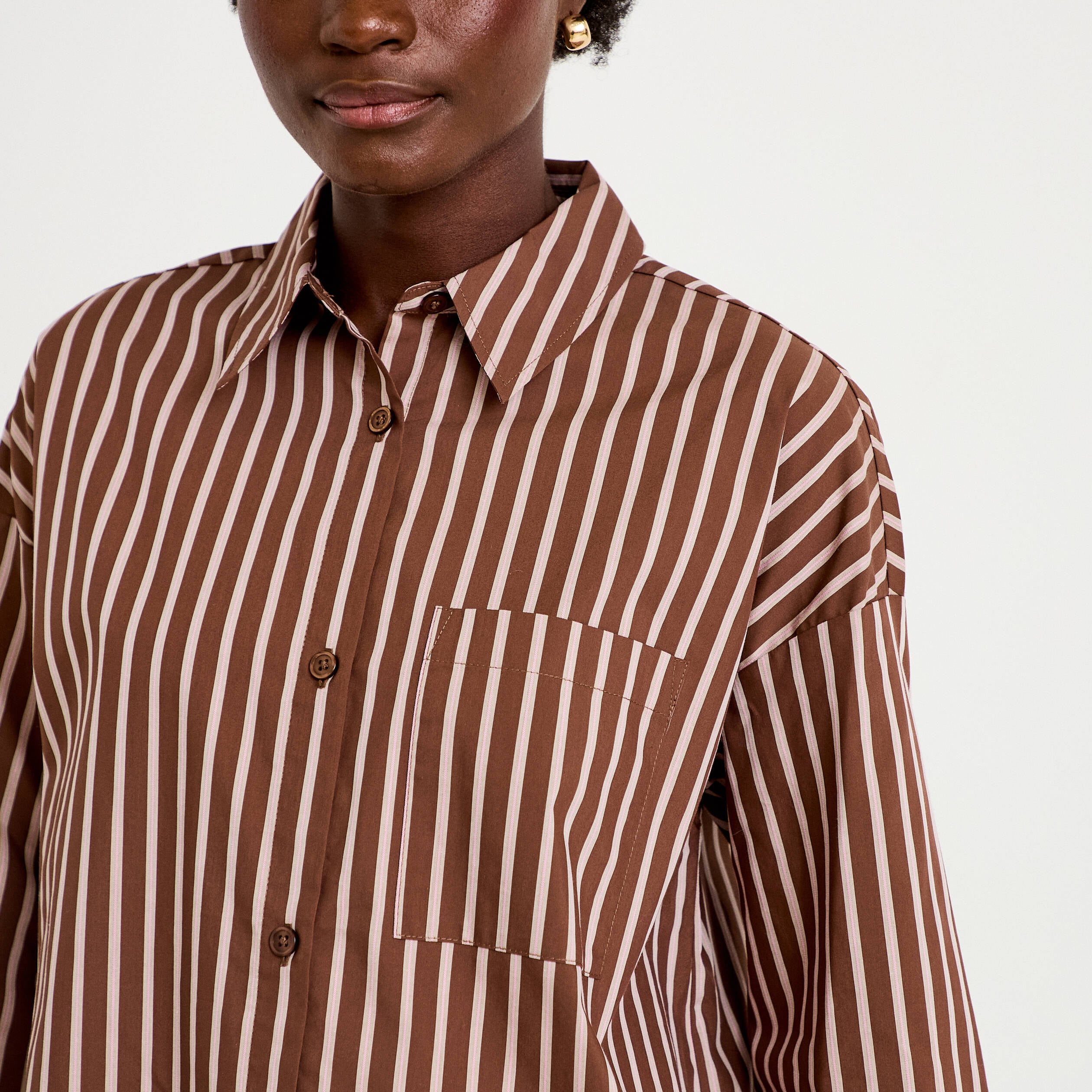 Chemise oversize manches longues marron femme