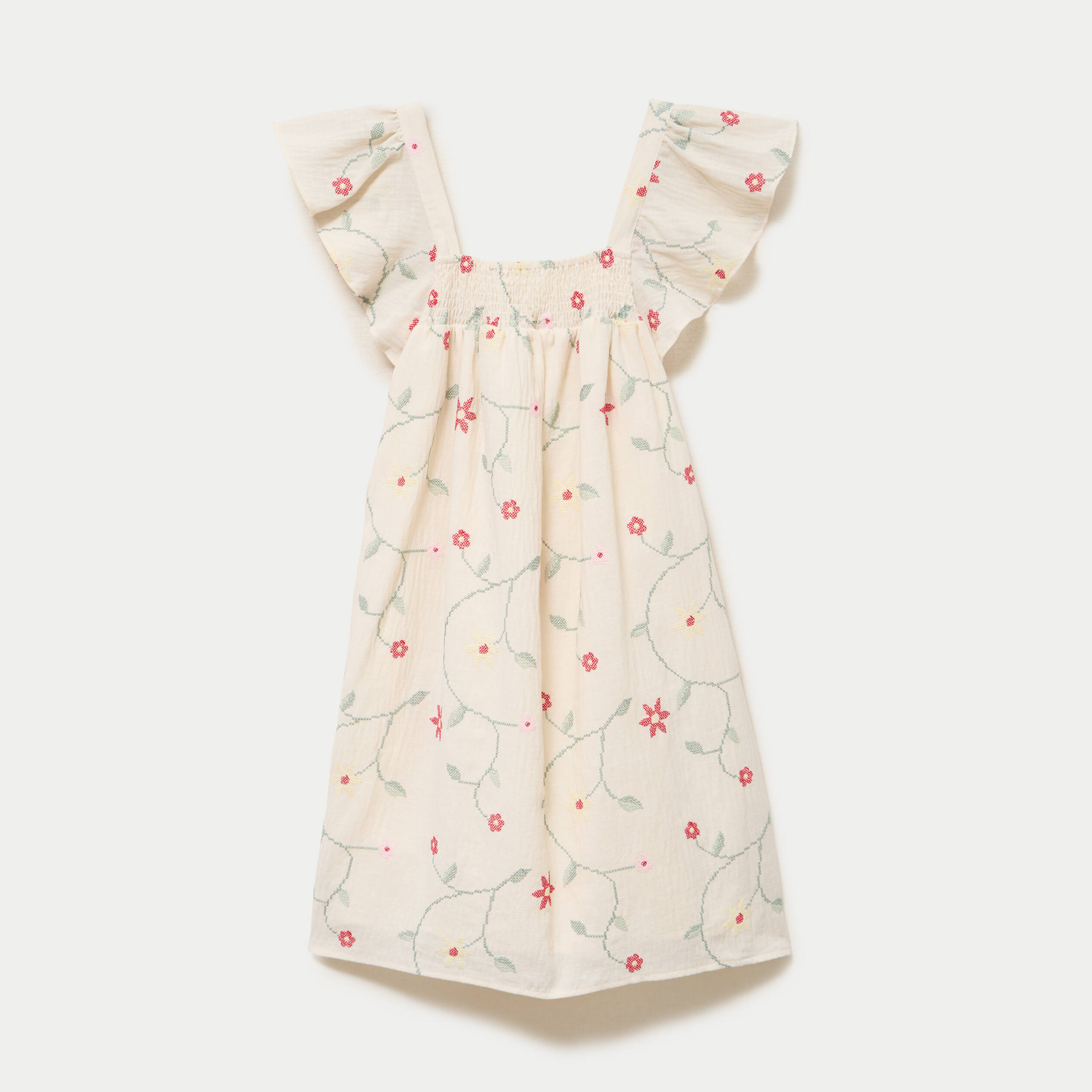 Robe courte &eacute;vas&eacute;e brod&eacute;e blanc femme