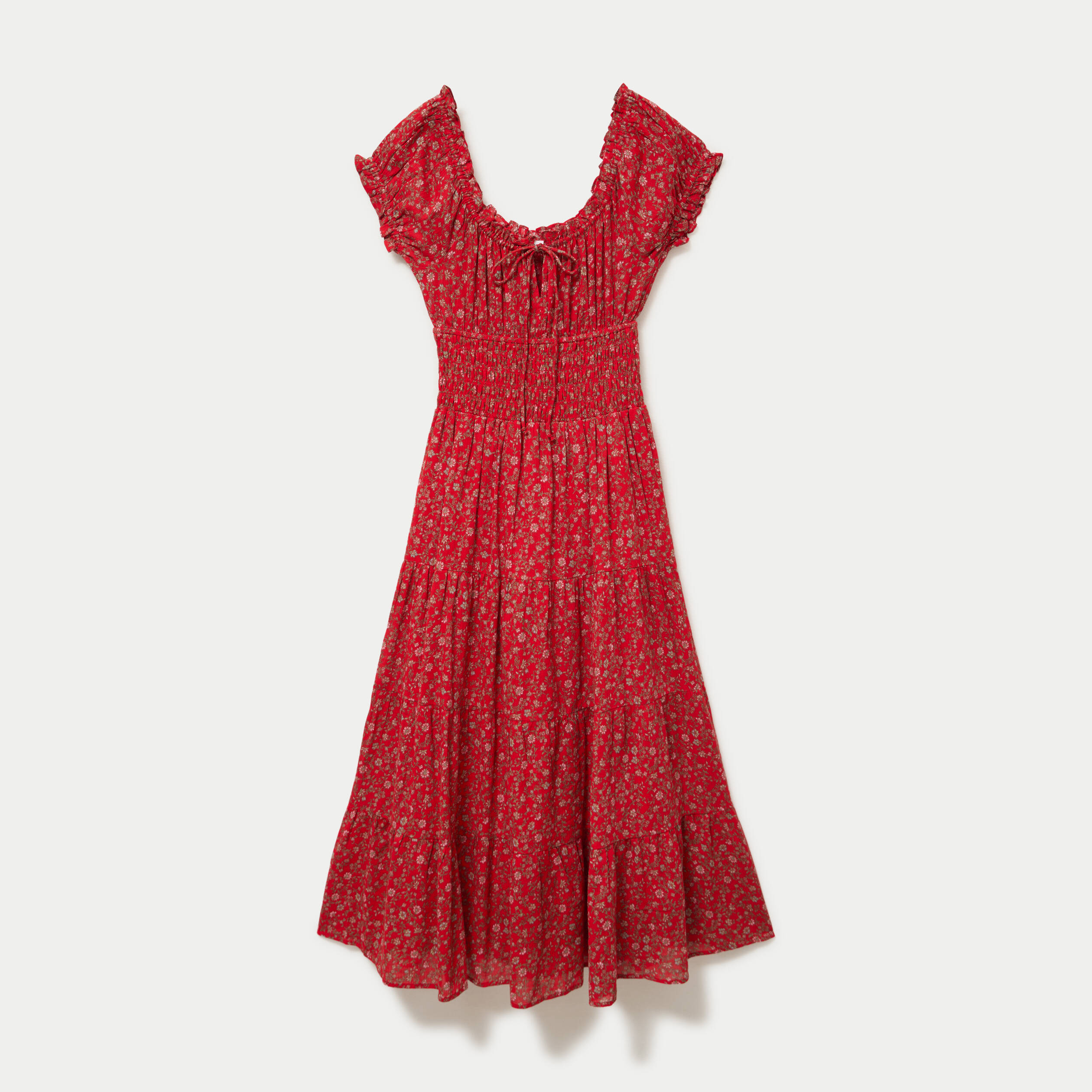 Robe longue &eacute;vas&eacute;e col carr&eacute; rouge femme