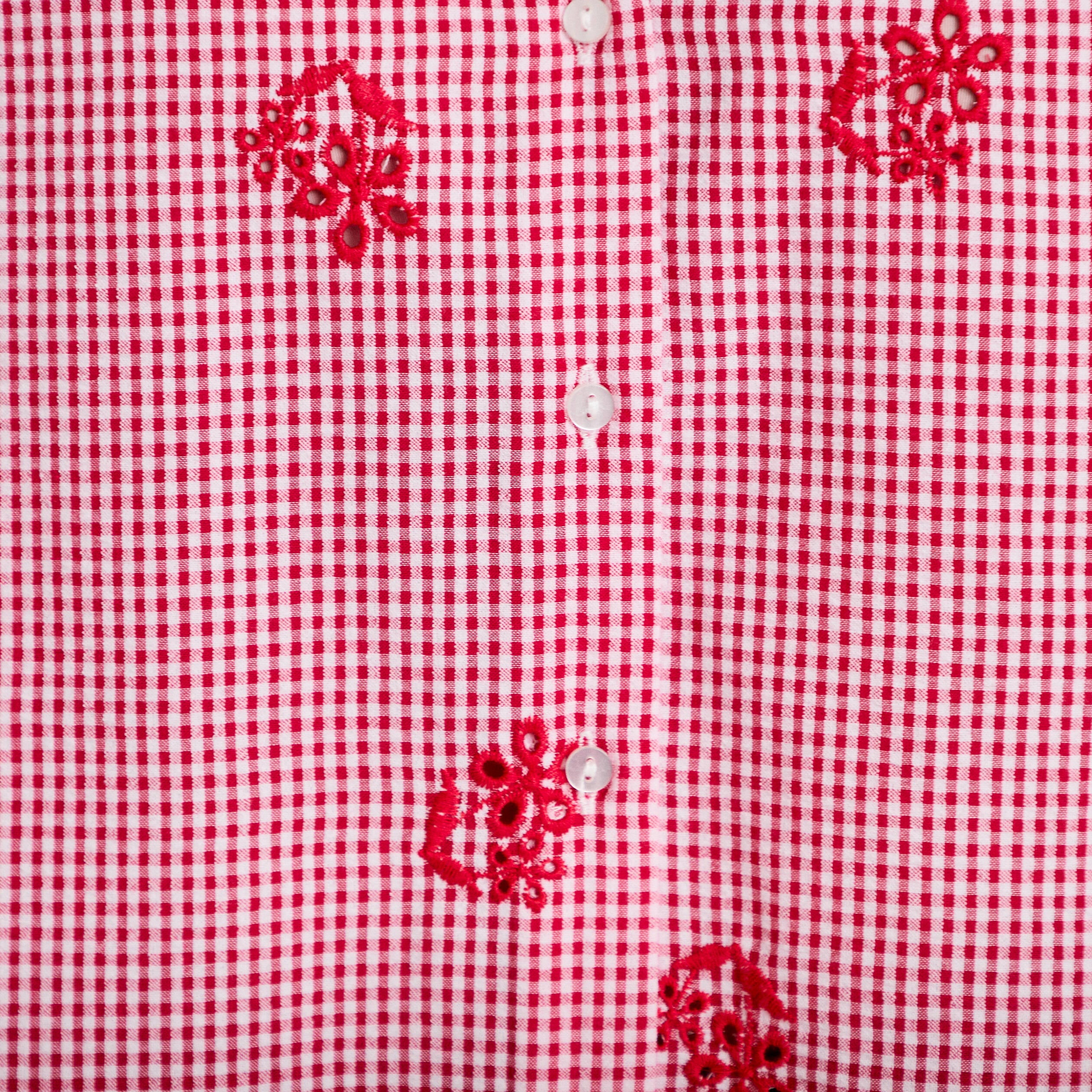 Blouse col v manches 3/4 broderie rouge femme