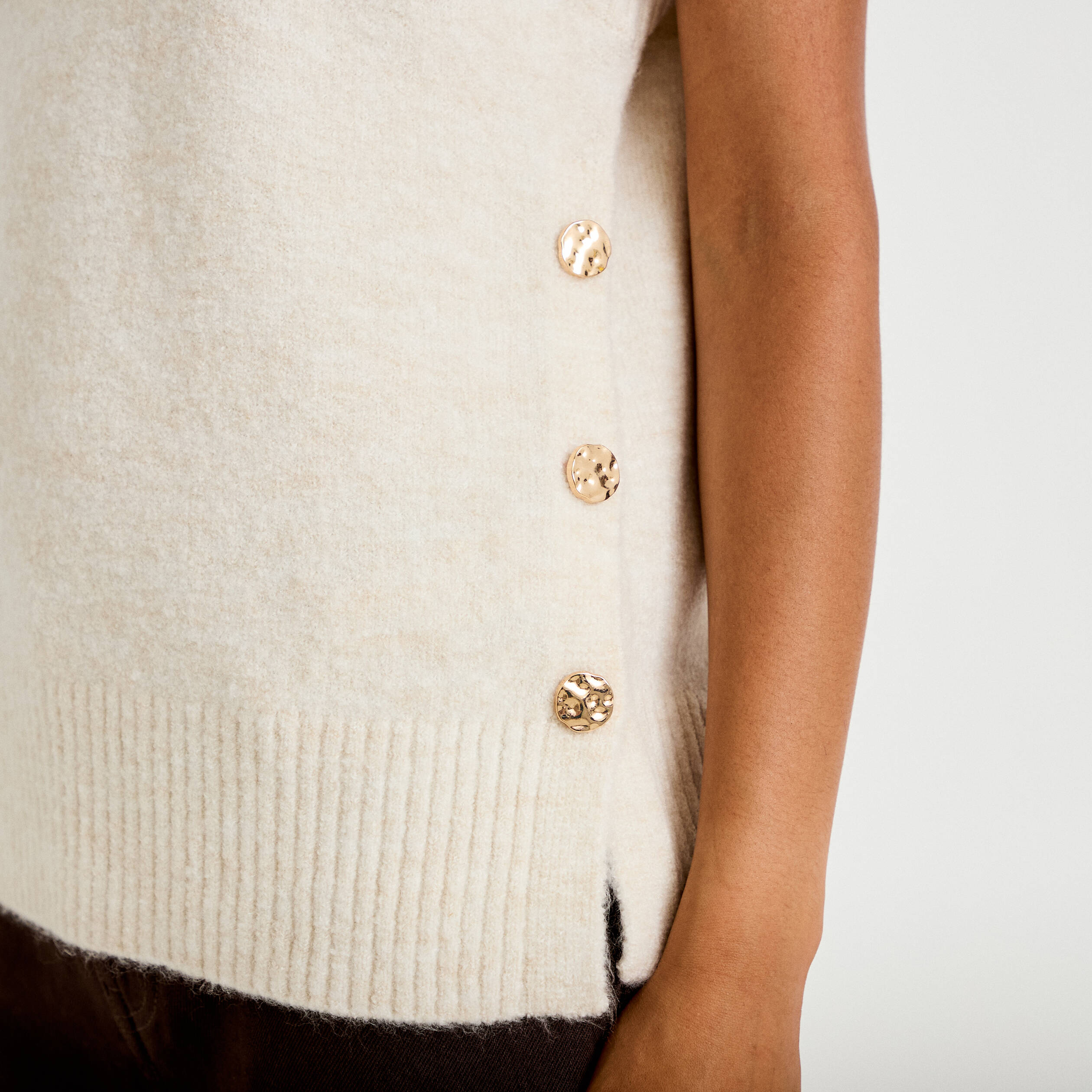 Pull sans manches ecru femme