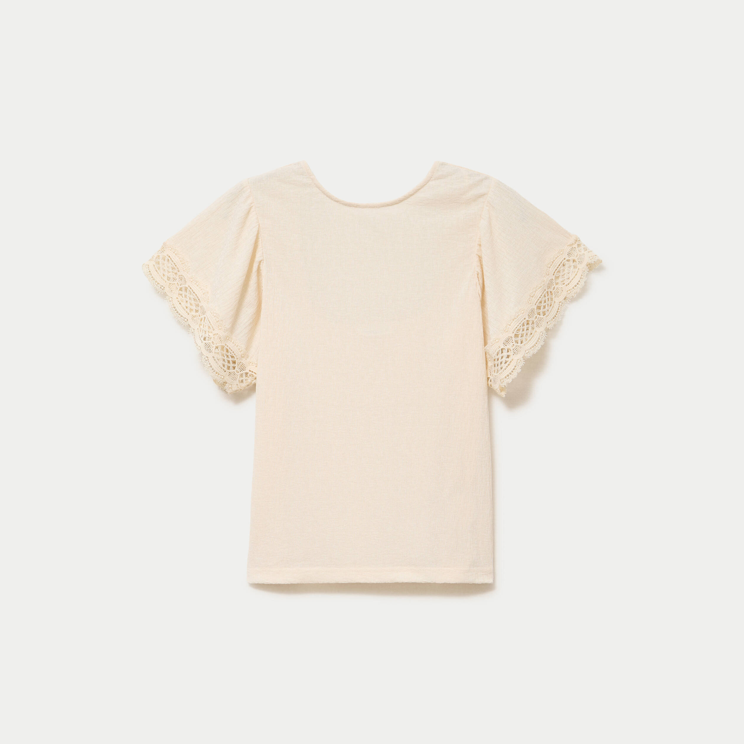 T-shirt col rond manches courtes ecru femme