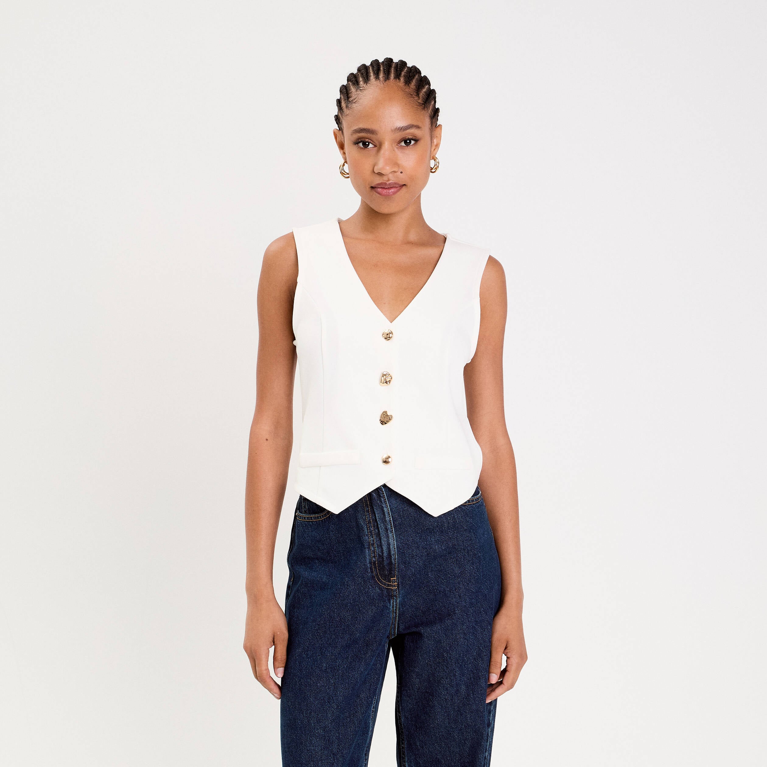 Gilet sans manches blanc femme