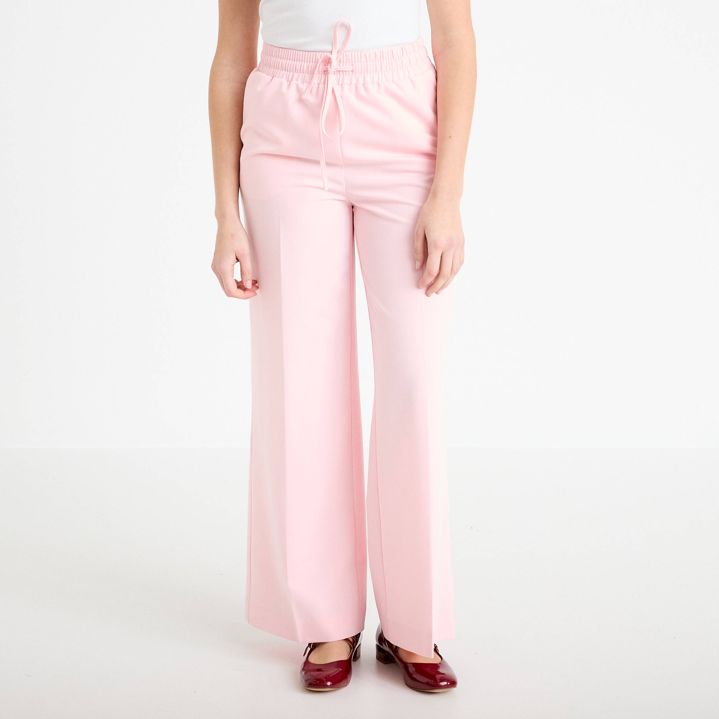 Pantalon large taille &eacute;lastiqu&eacute;e rose clair femme