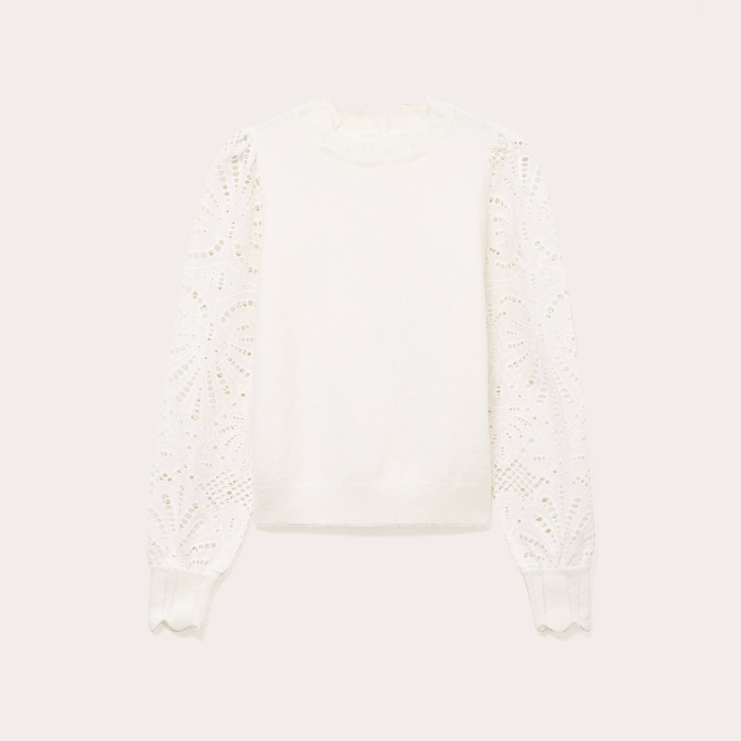 Pull manches ajour&eacute;es ecru femme