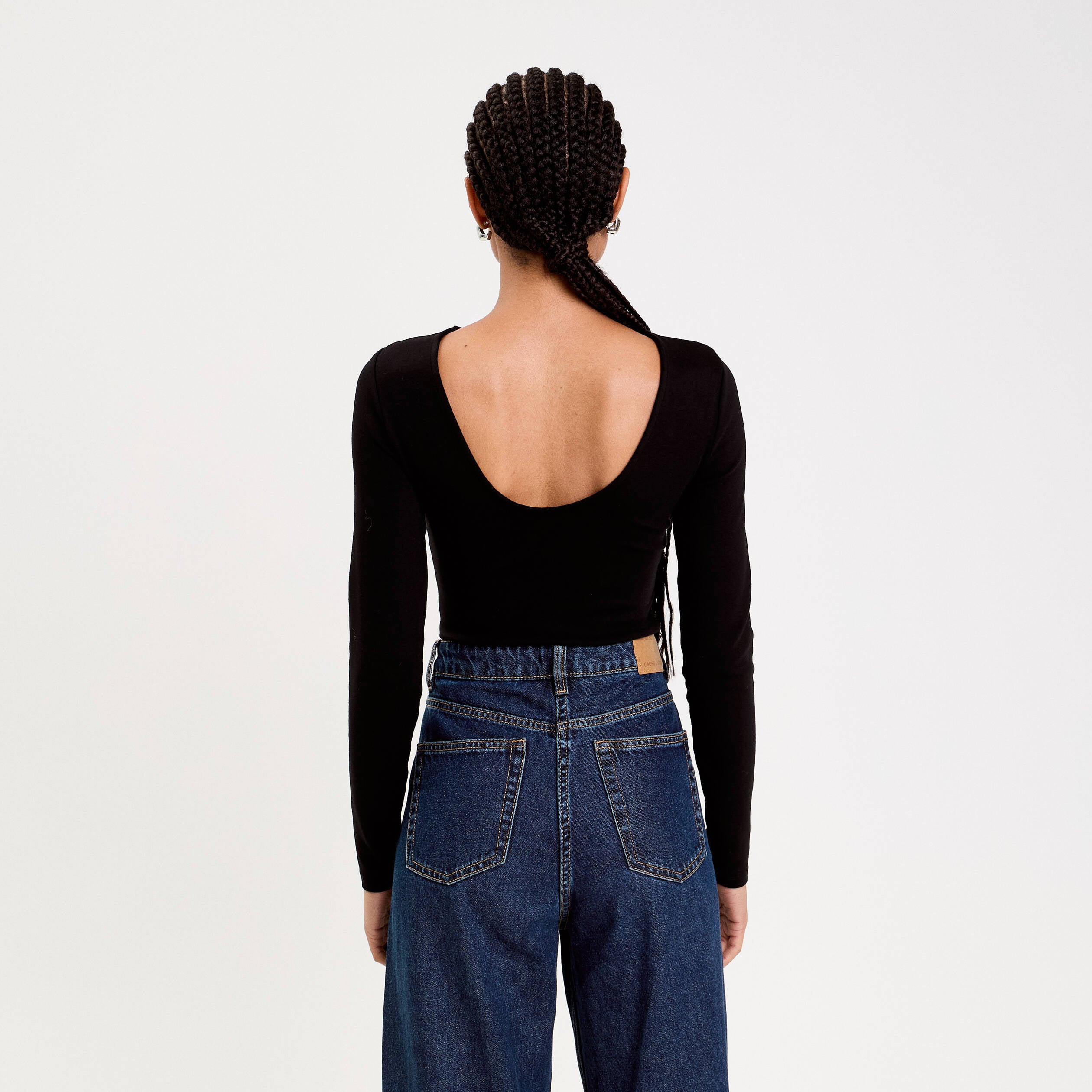 Body cintr&eacute; manches longues bateau noir femme
