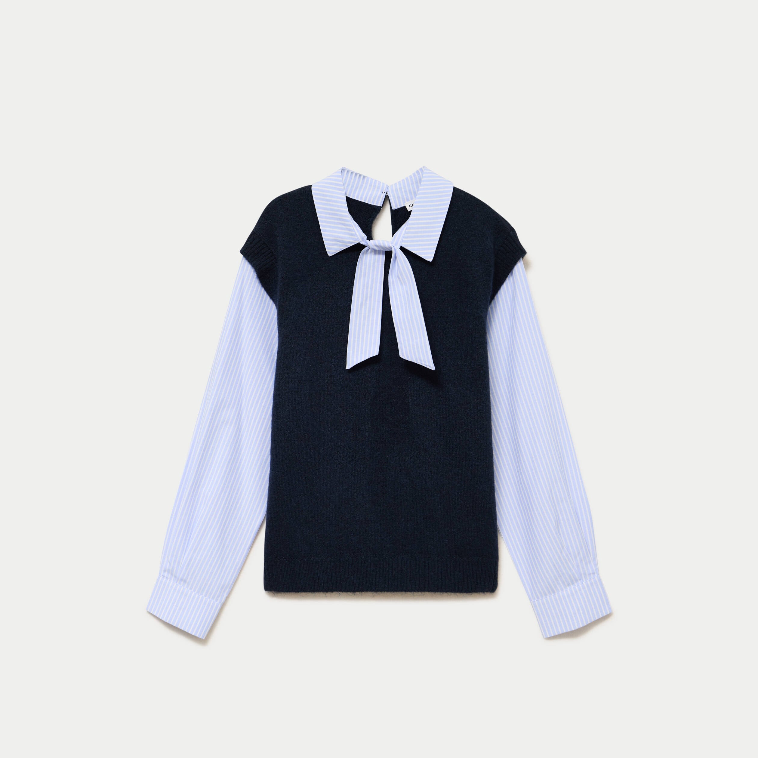 Pull fin 2-en-1 manches longues bleu marine femme