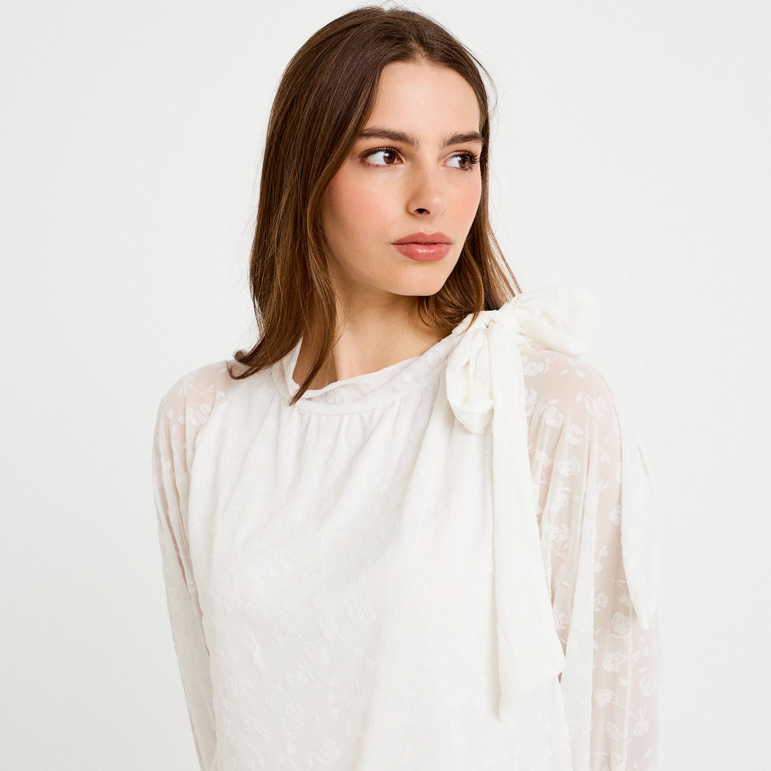 Blouse droite manches longues ecru femme