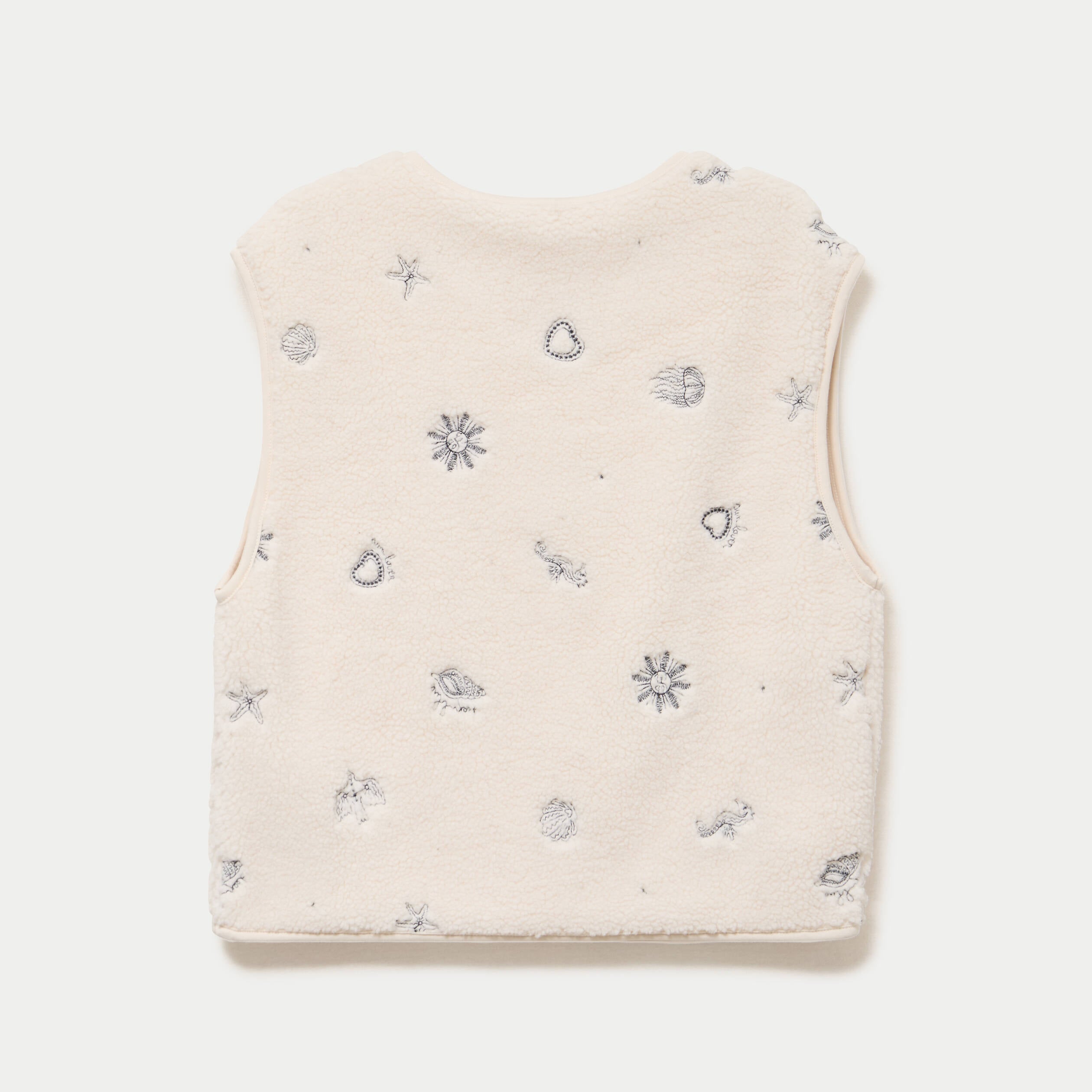 Gilet sans manches effet polaire col v ecru femme