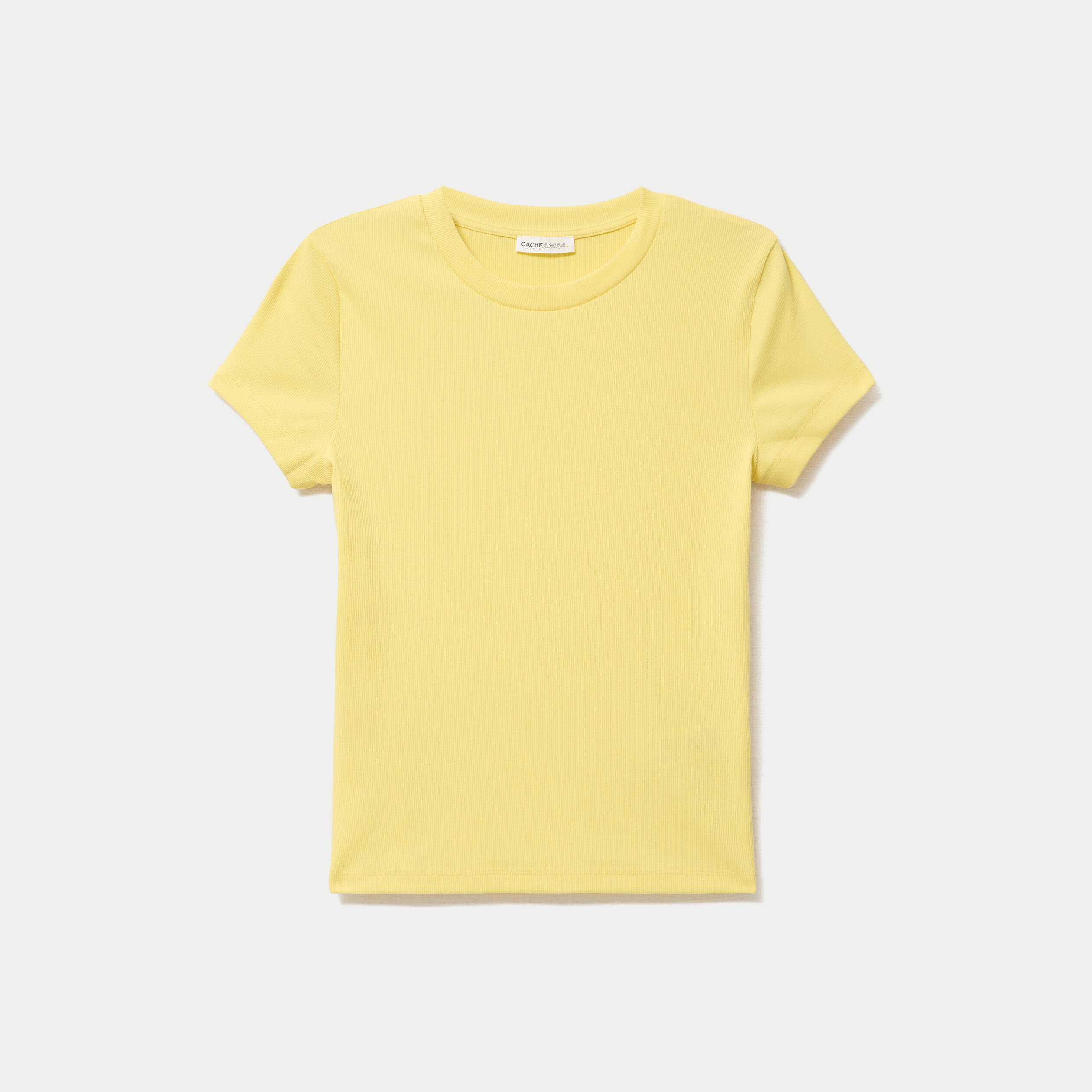 T-shirt c&ocirc;tel&eacute; ajust&eacute; manches courtes jaune pastel femme