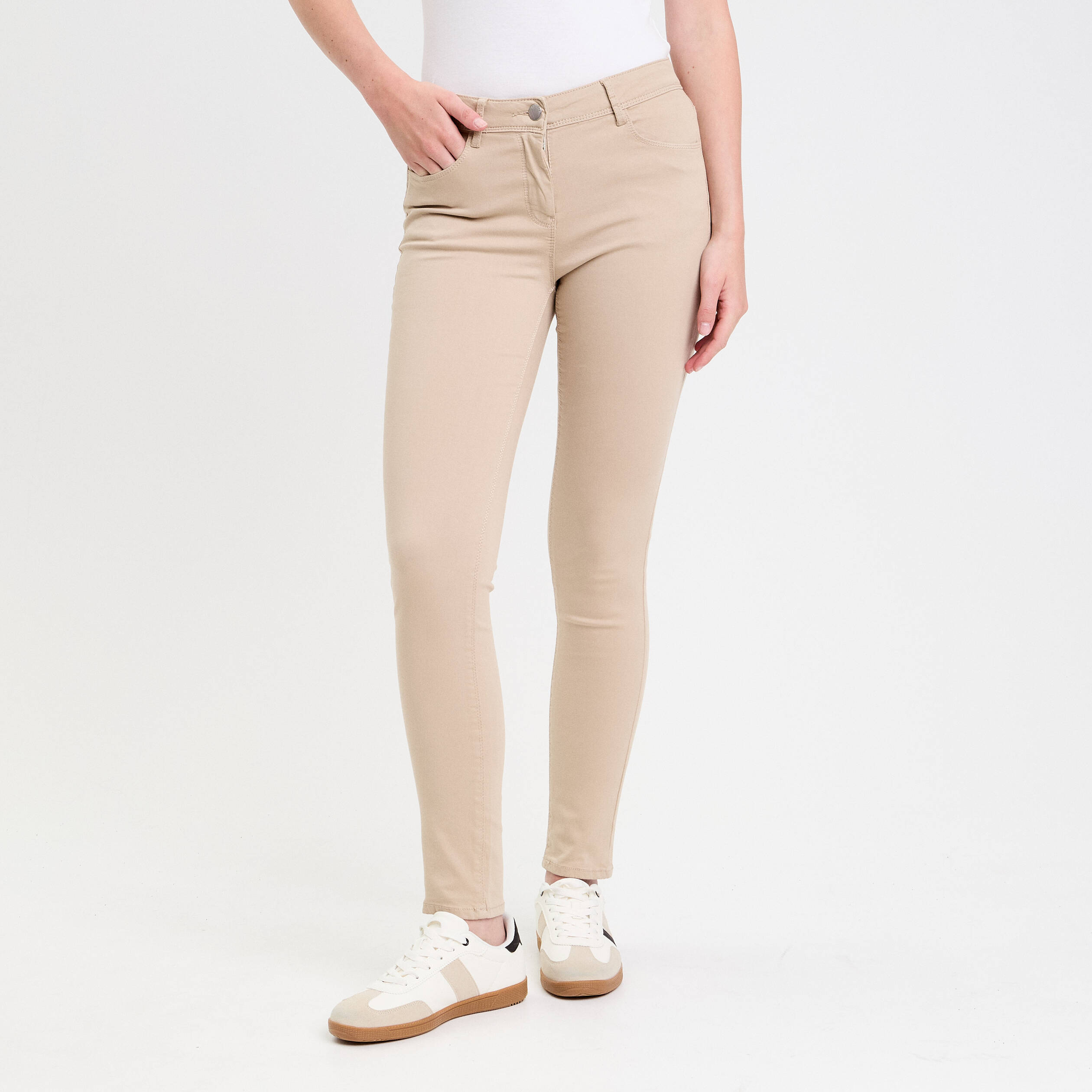 Jeans slim 5 poches taupe femme