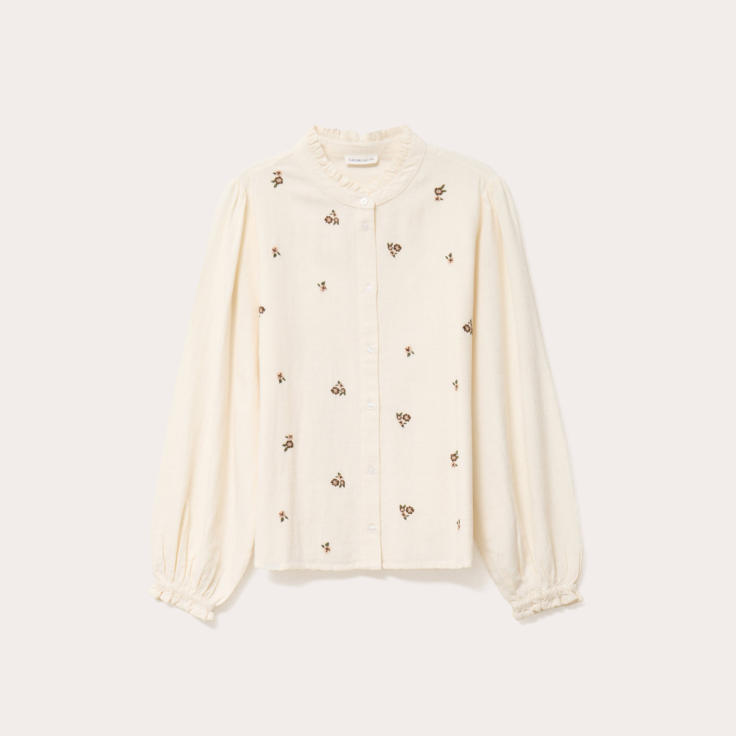 Blouse droite courte col v broderie ivoire femme