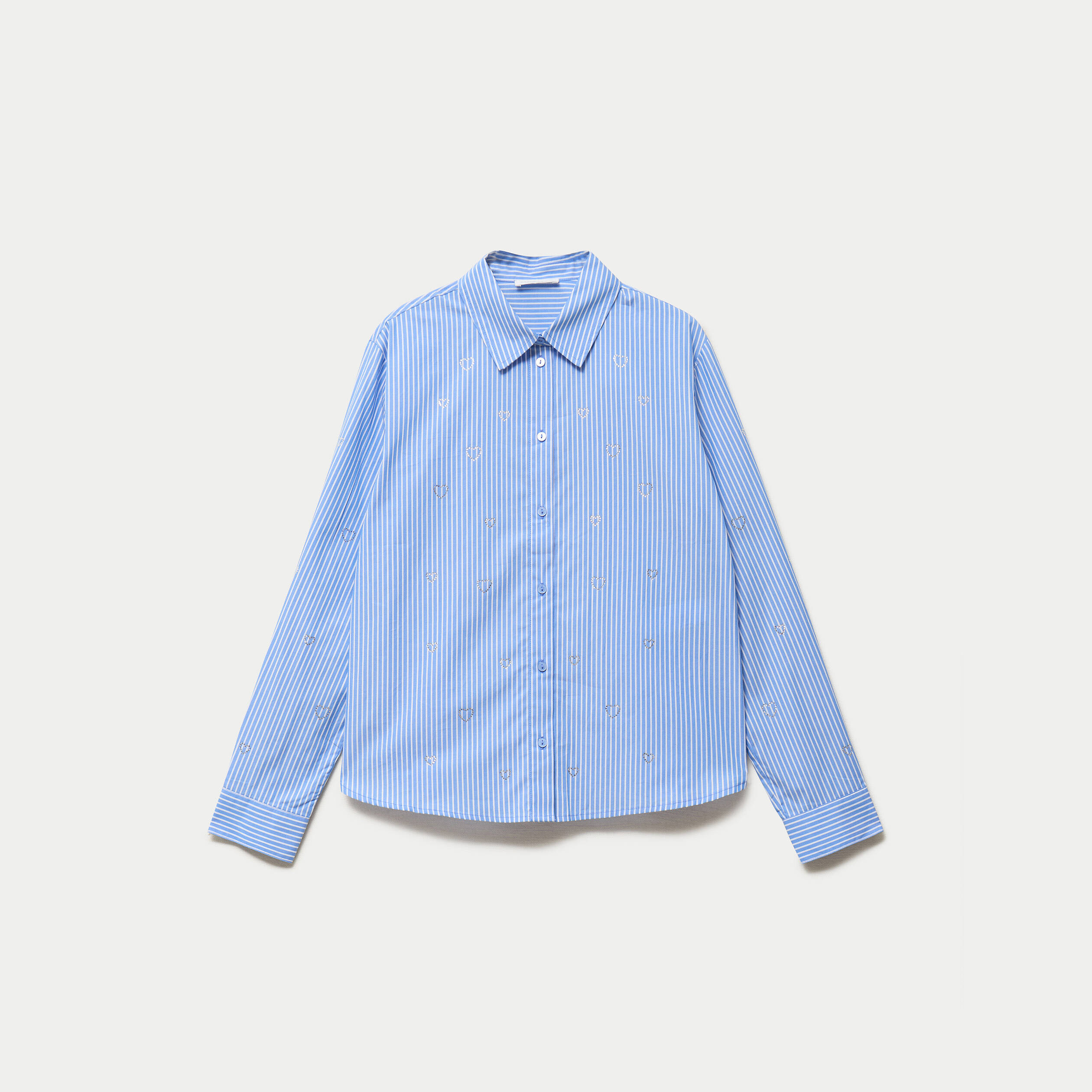 Chemise droite col am&eacute;ricain strass bleu femme