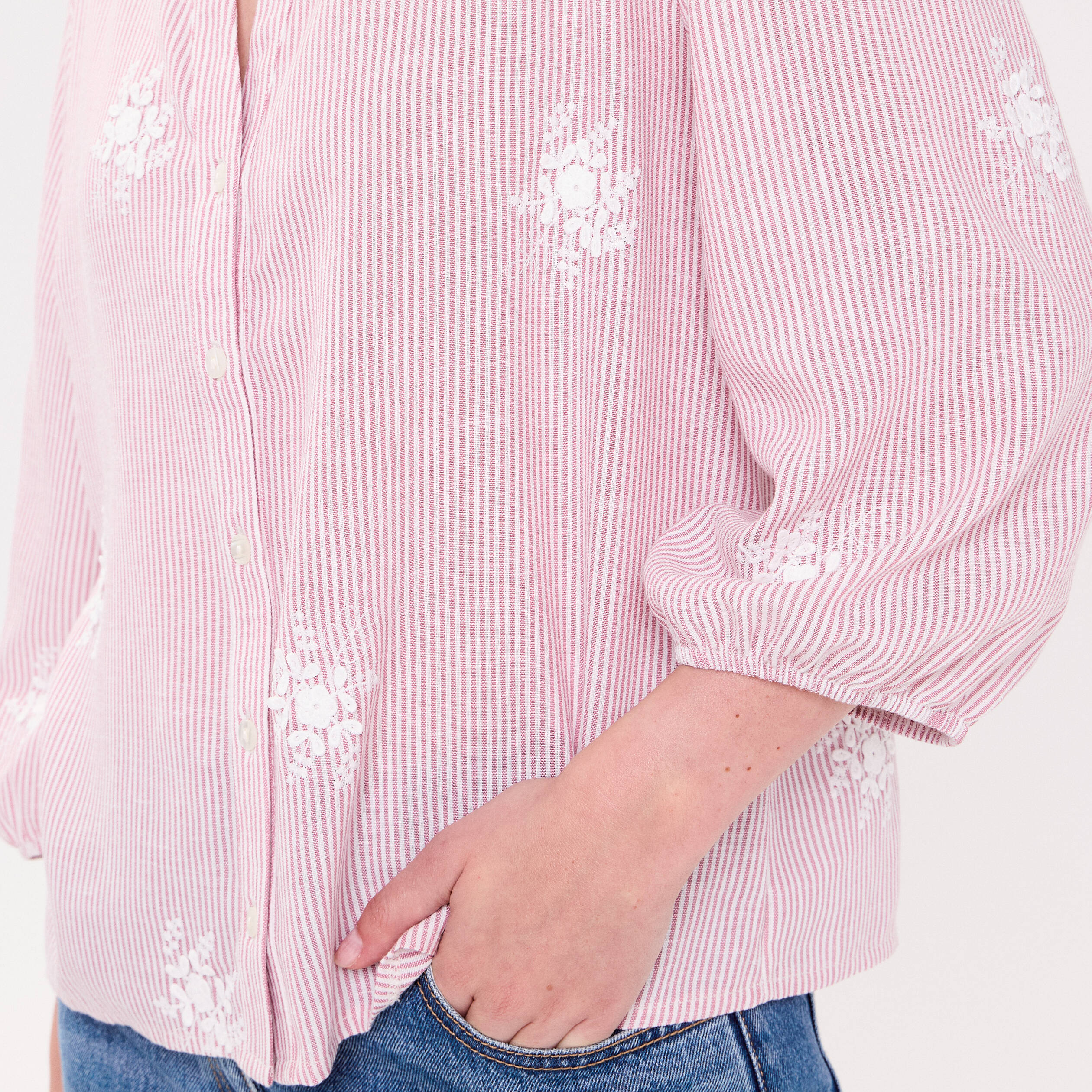 Blouse col tunisien rouge femme