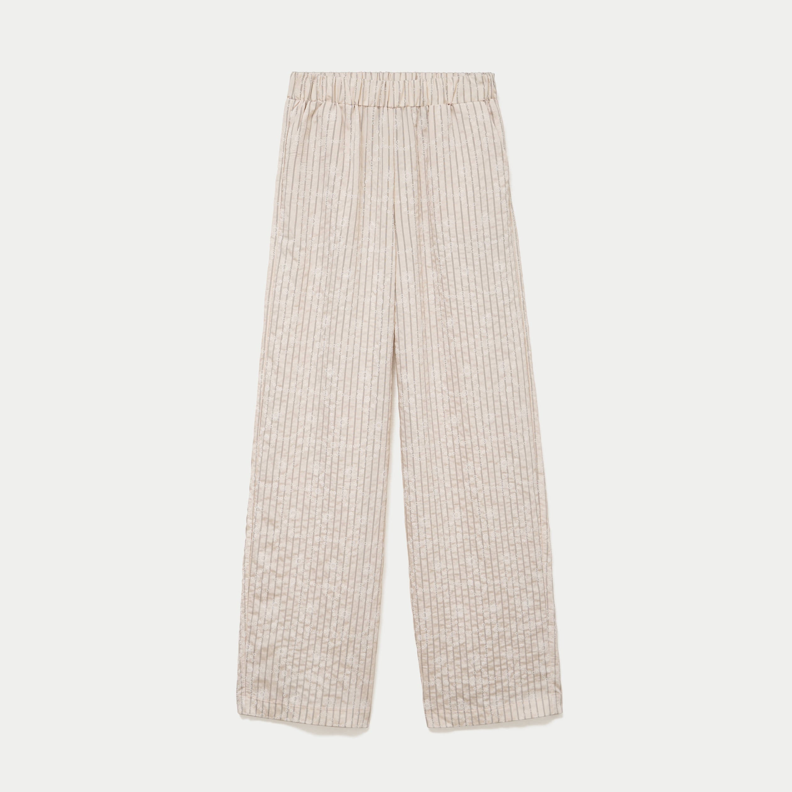 Pantalon large taille haute creme femme