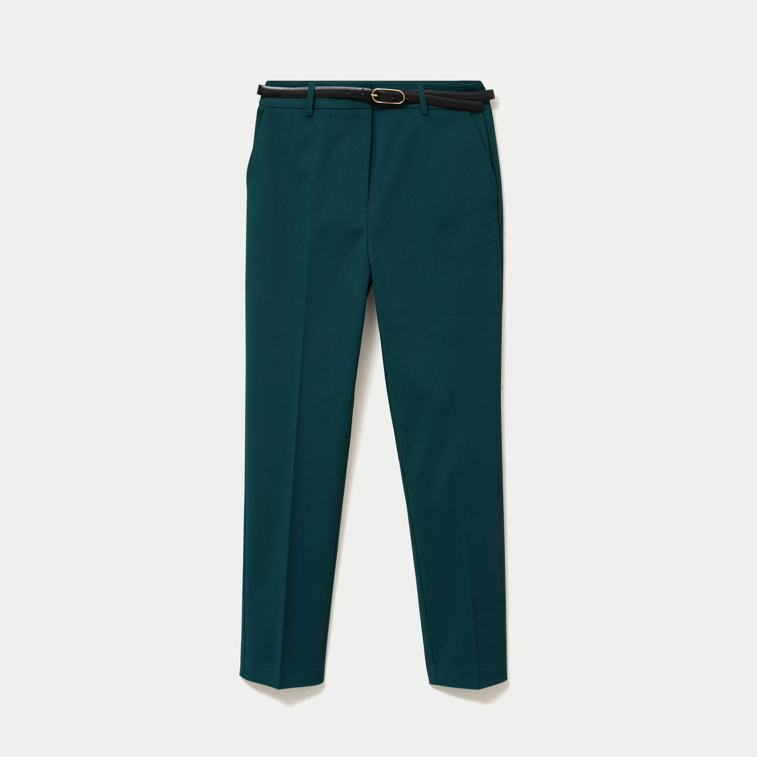 Pantalon cigarette ceintur&eacute; vert fonc&eacute; femme