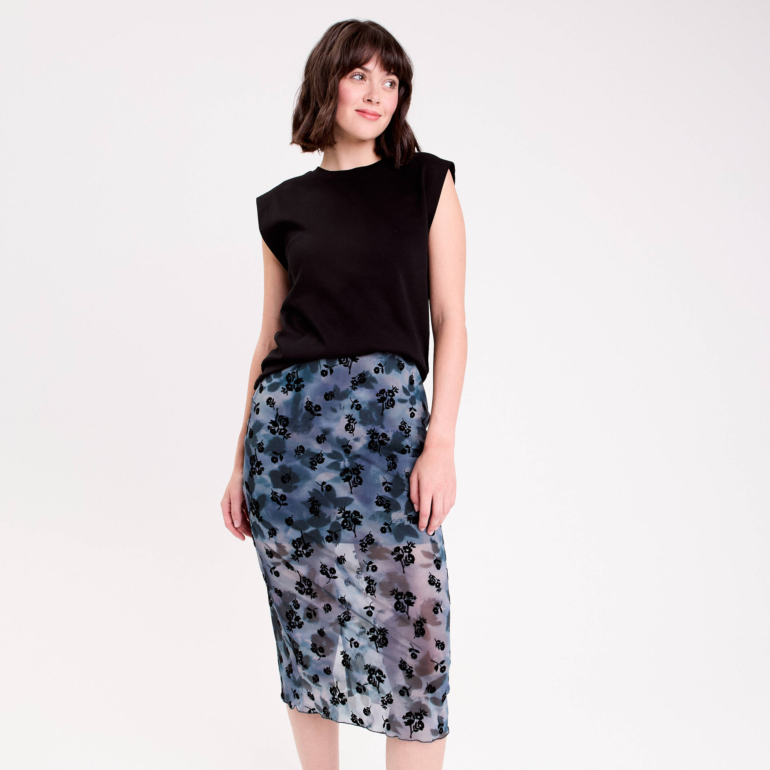 Jupe droite longue doubl&eacute;e polyester gris femme