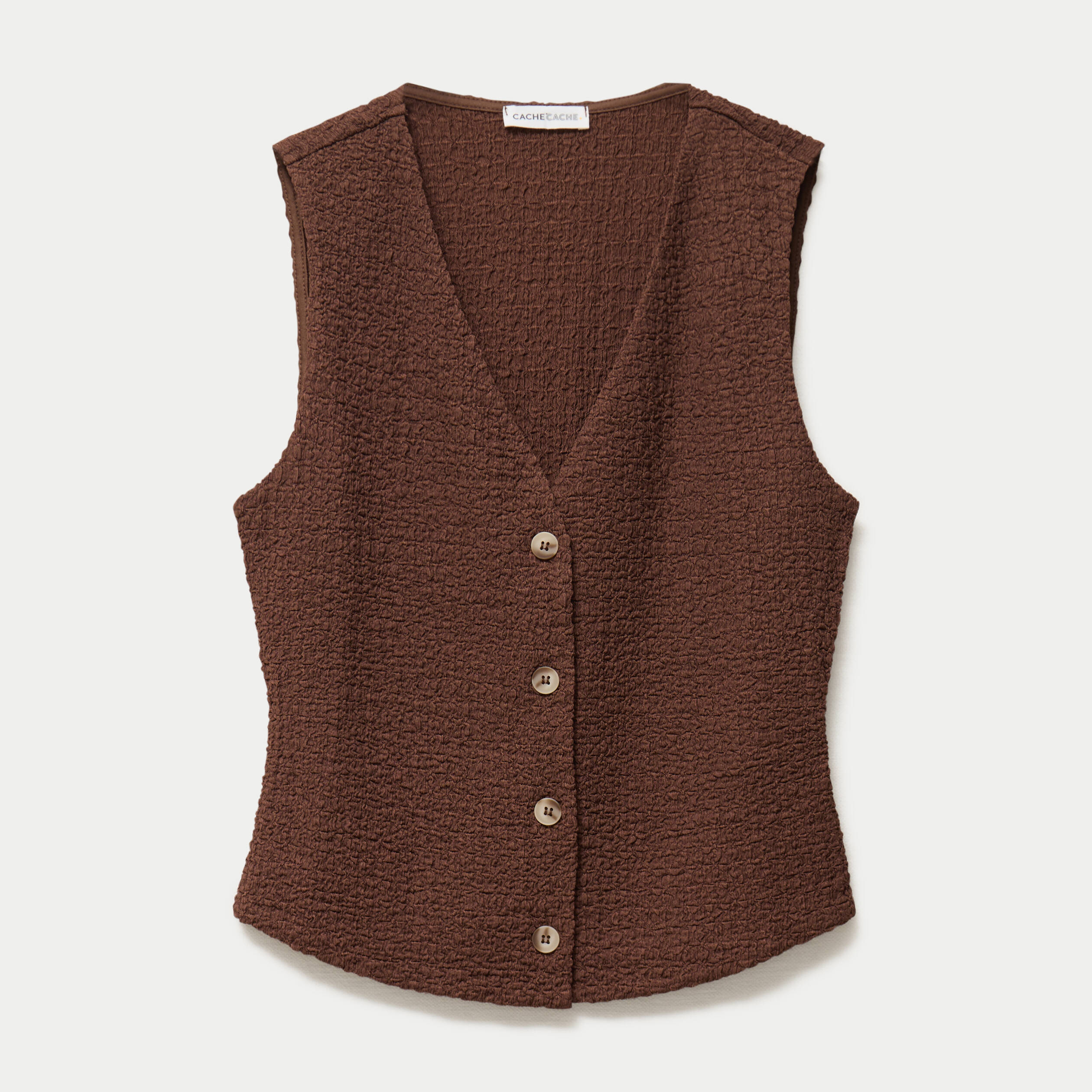 Gilet sans manches col v marron femme