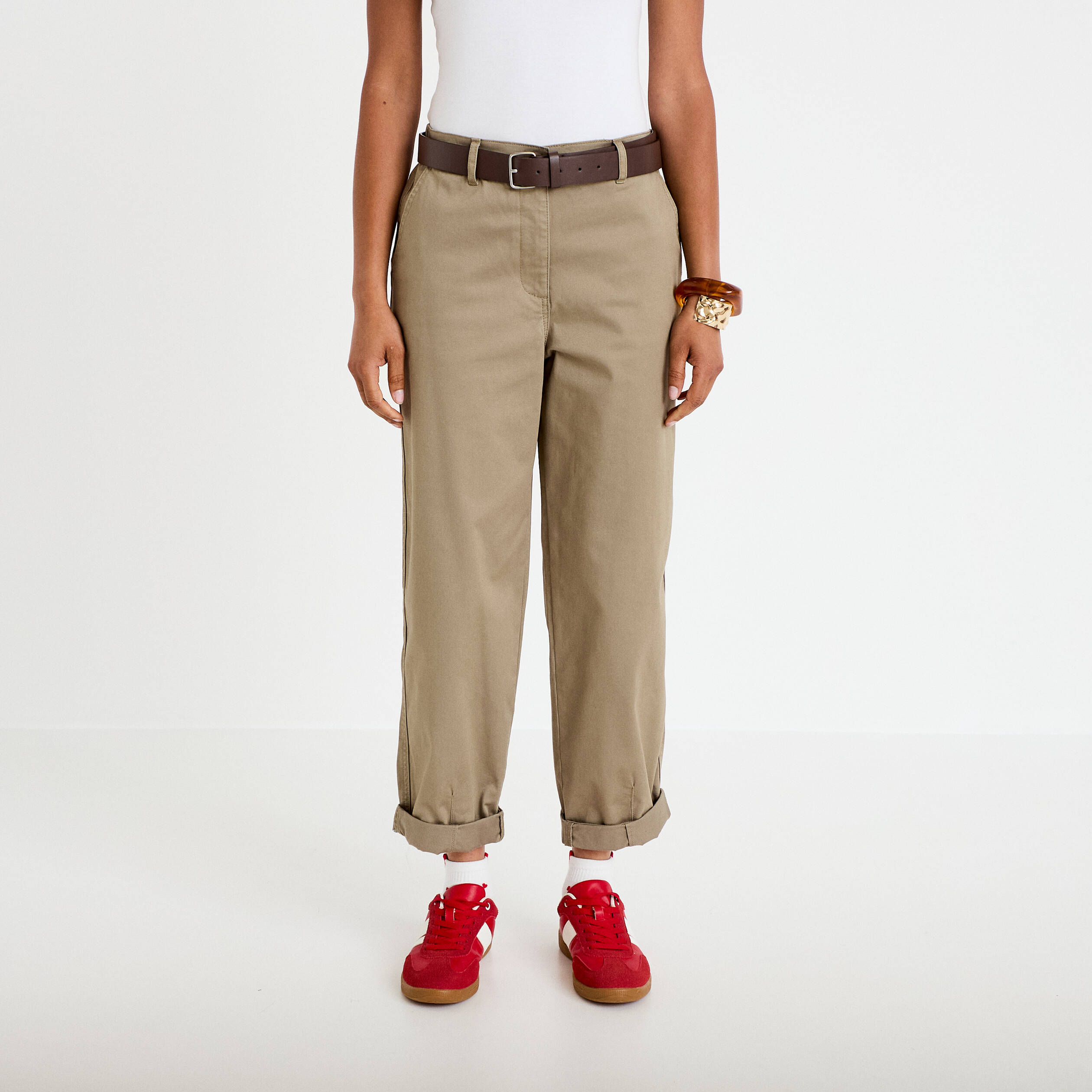 Pantalon chino avec ceinture amovible gris femme