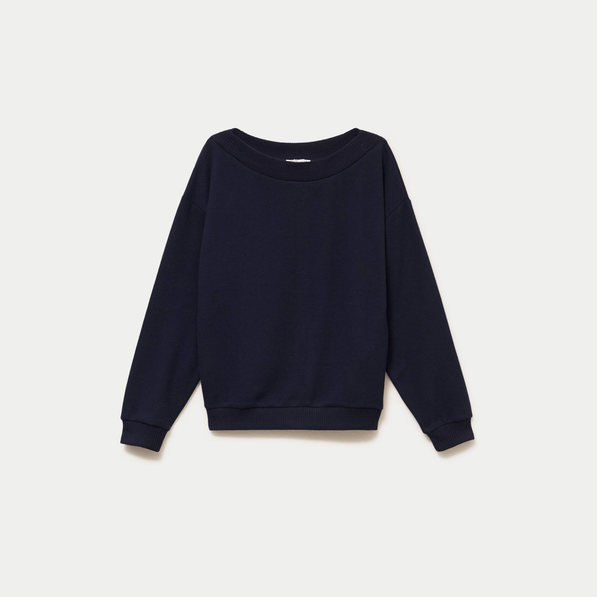 Sweat duveteux col rond manches longues bleu marine femme