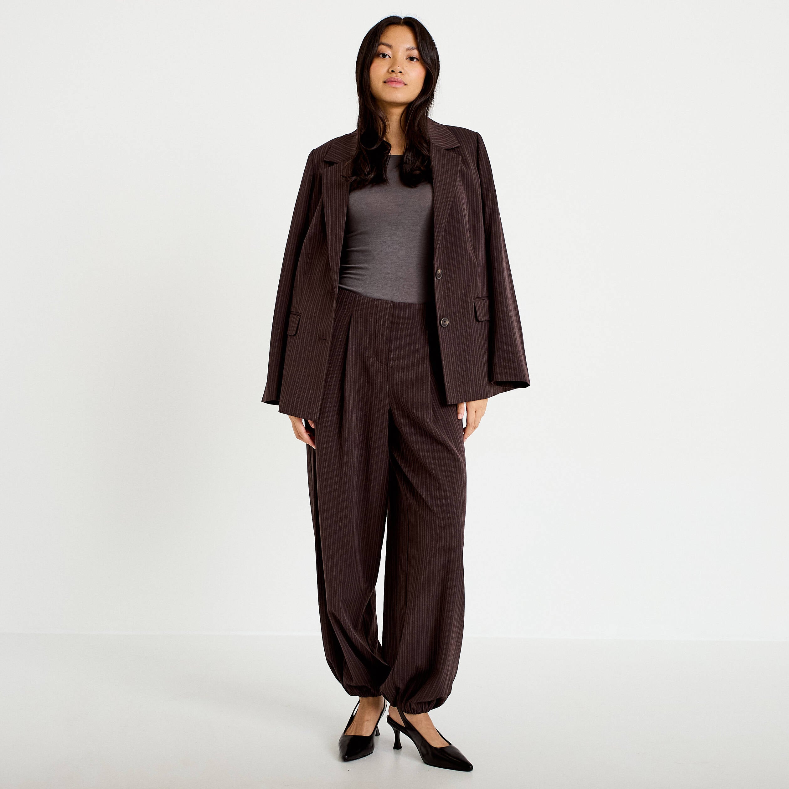 Pantalon bouffant taille standard marron femme