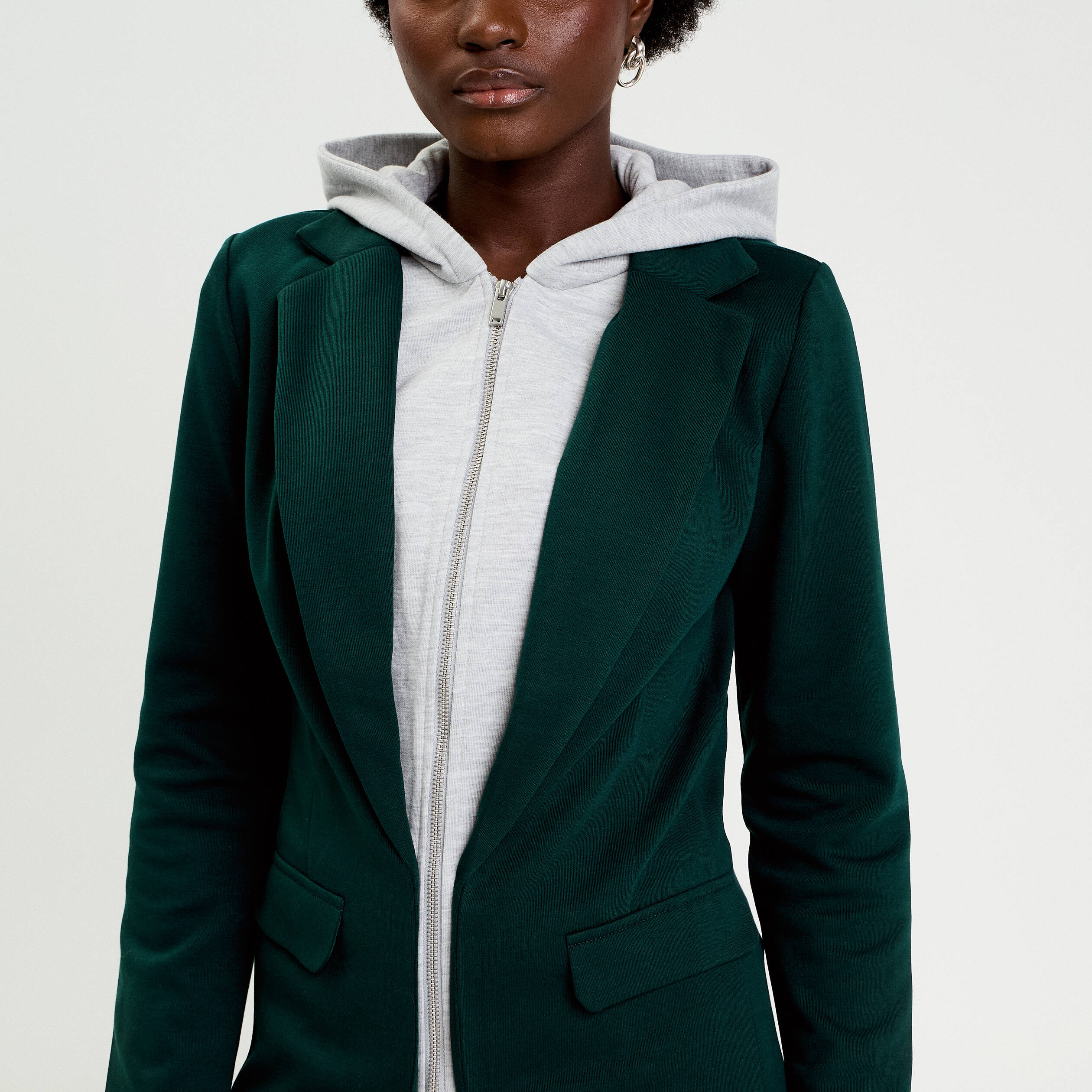 Veste blazer 2-en-1 gilet vert fonc&eacute; femme