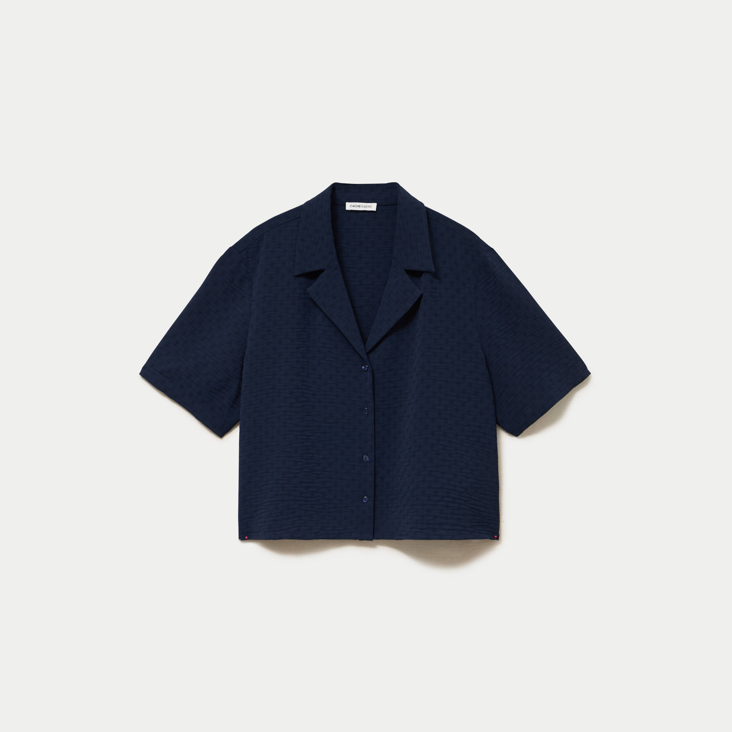 Chemise droite cropped col classique bleu marine femme
