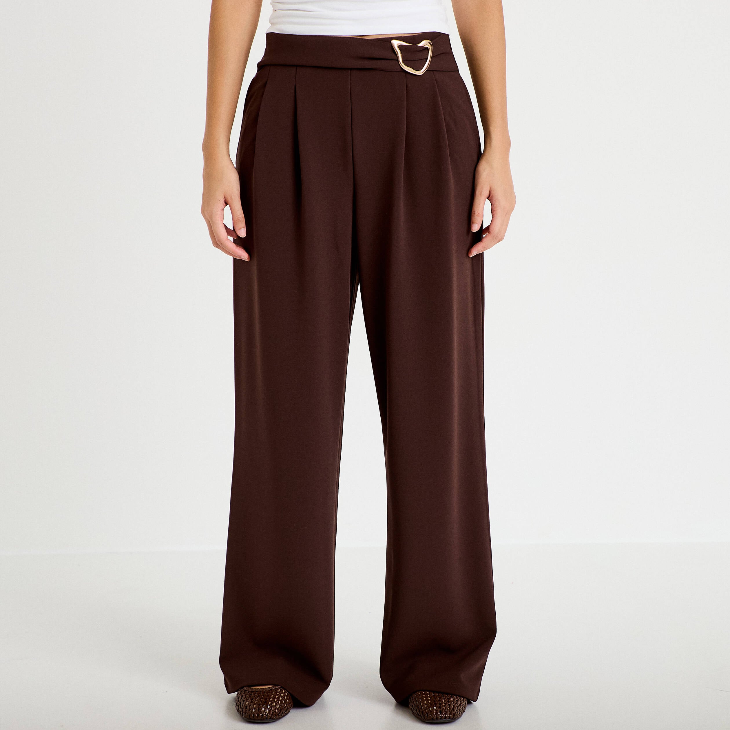 Pantalon bootcut avec ceinture marron fonc&eacute; femme