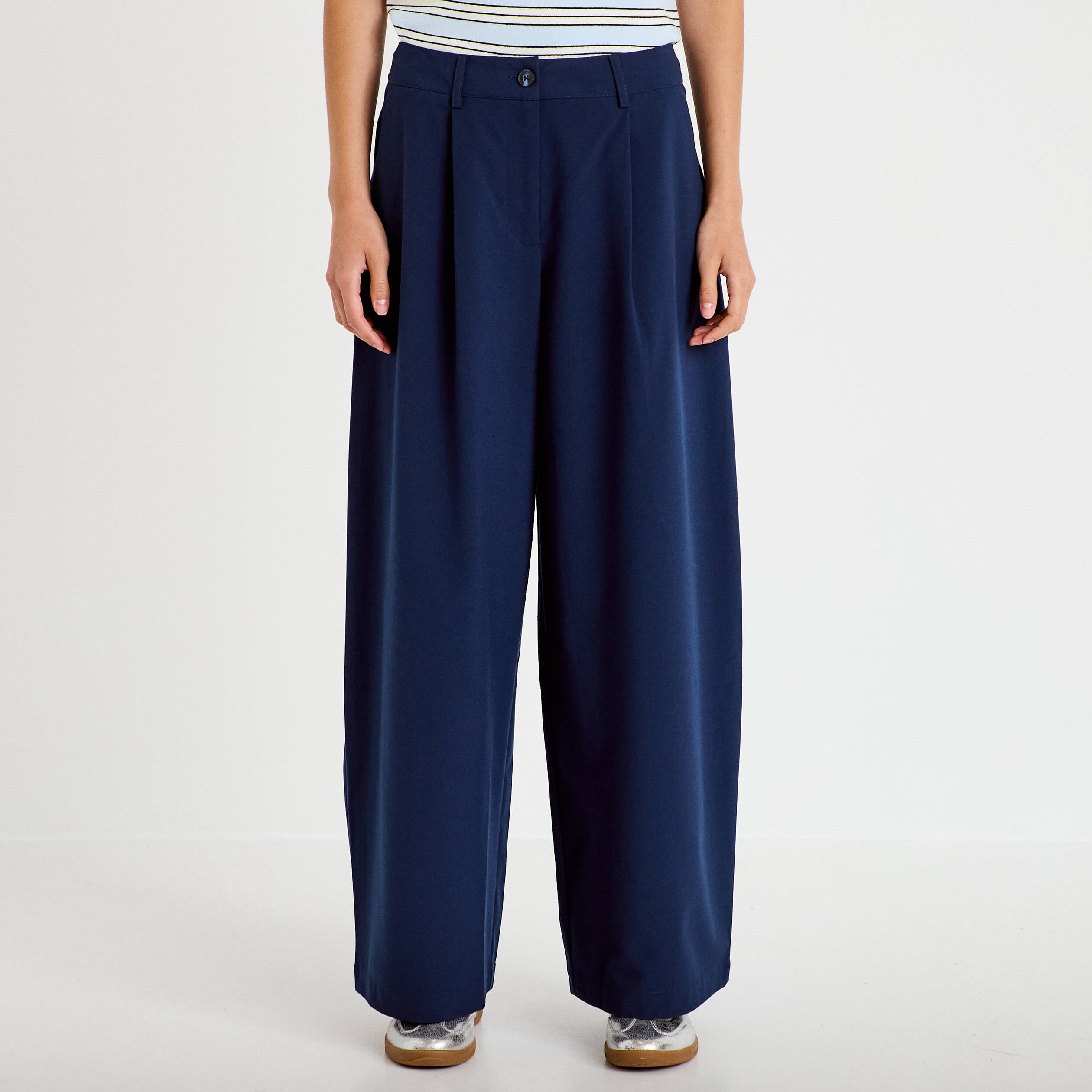 Pantalon bootcut taille standard bleu marine femme
