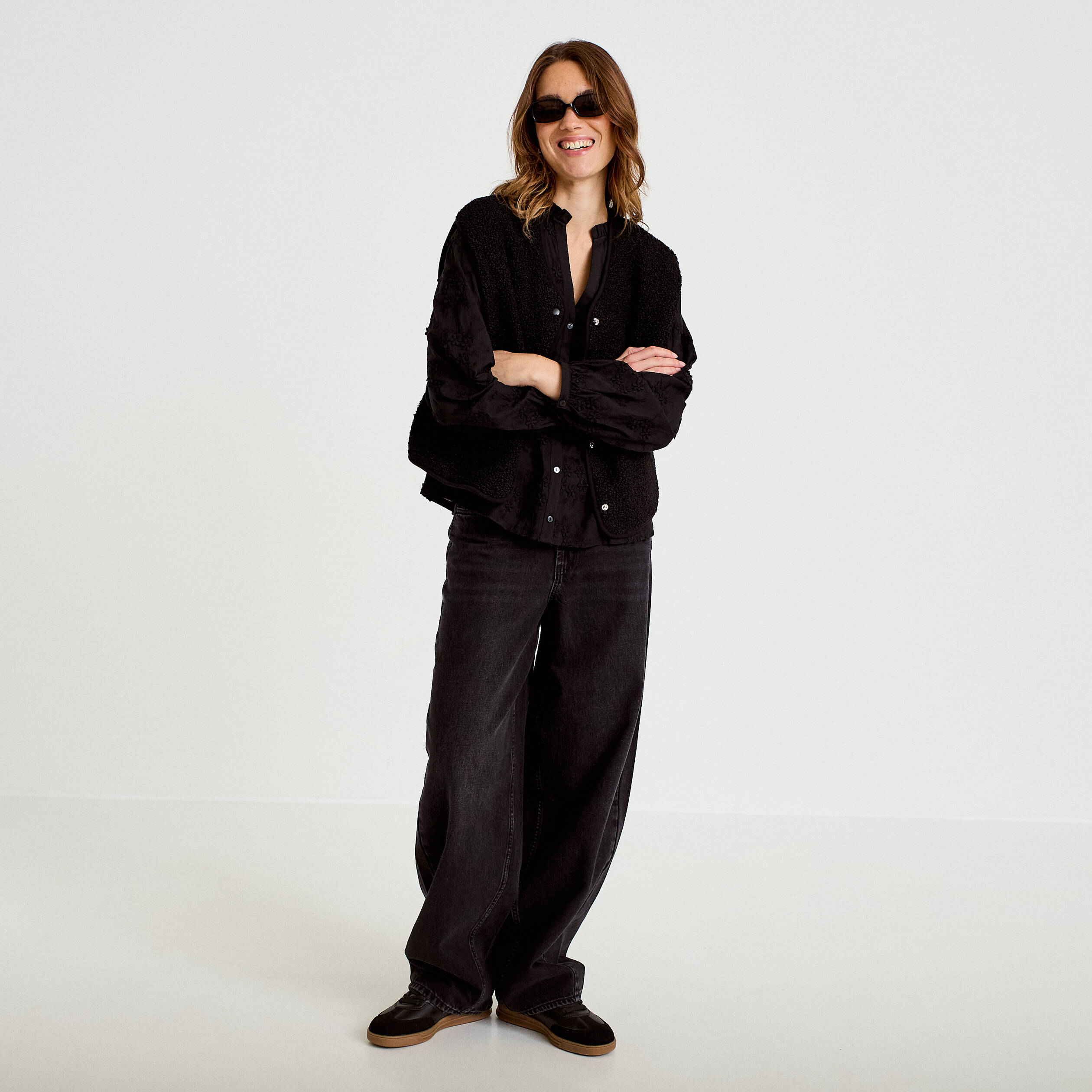 Gilet sans manches effet polaire noir femme