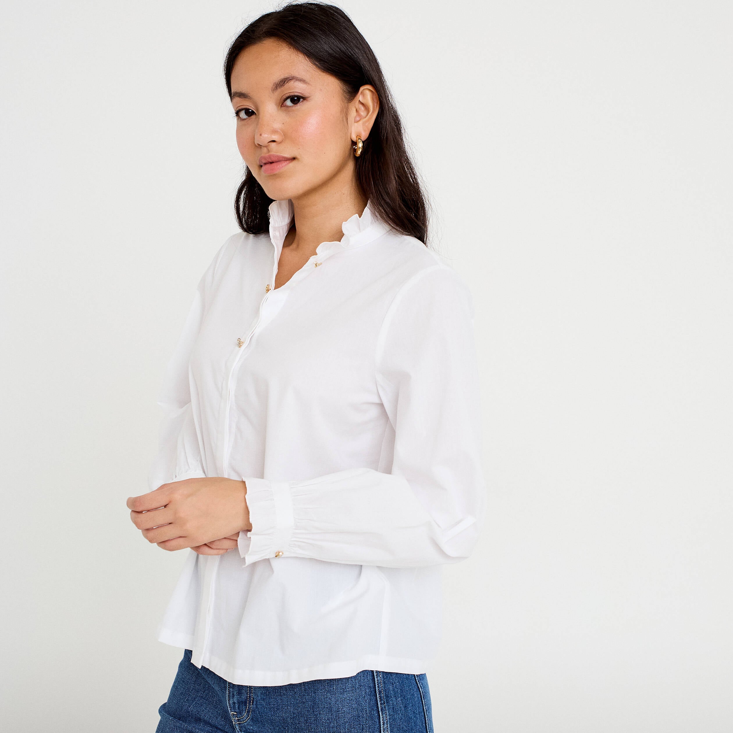 Chemise droite manches longues ecru femme