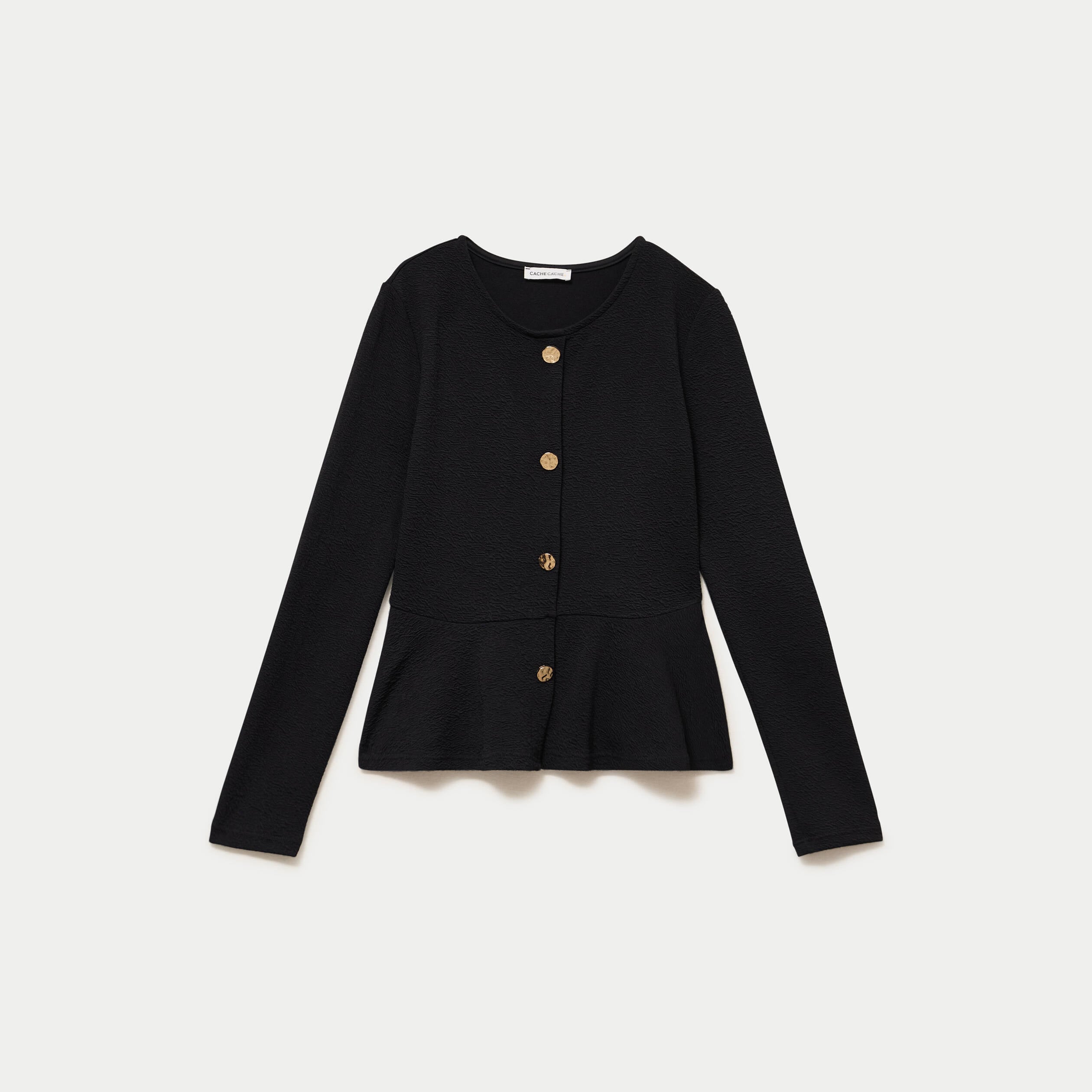 Top p&eacute;plum ajust&eacute; manches longues noir femme