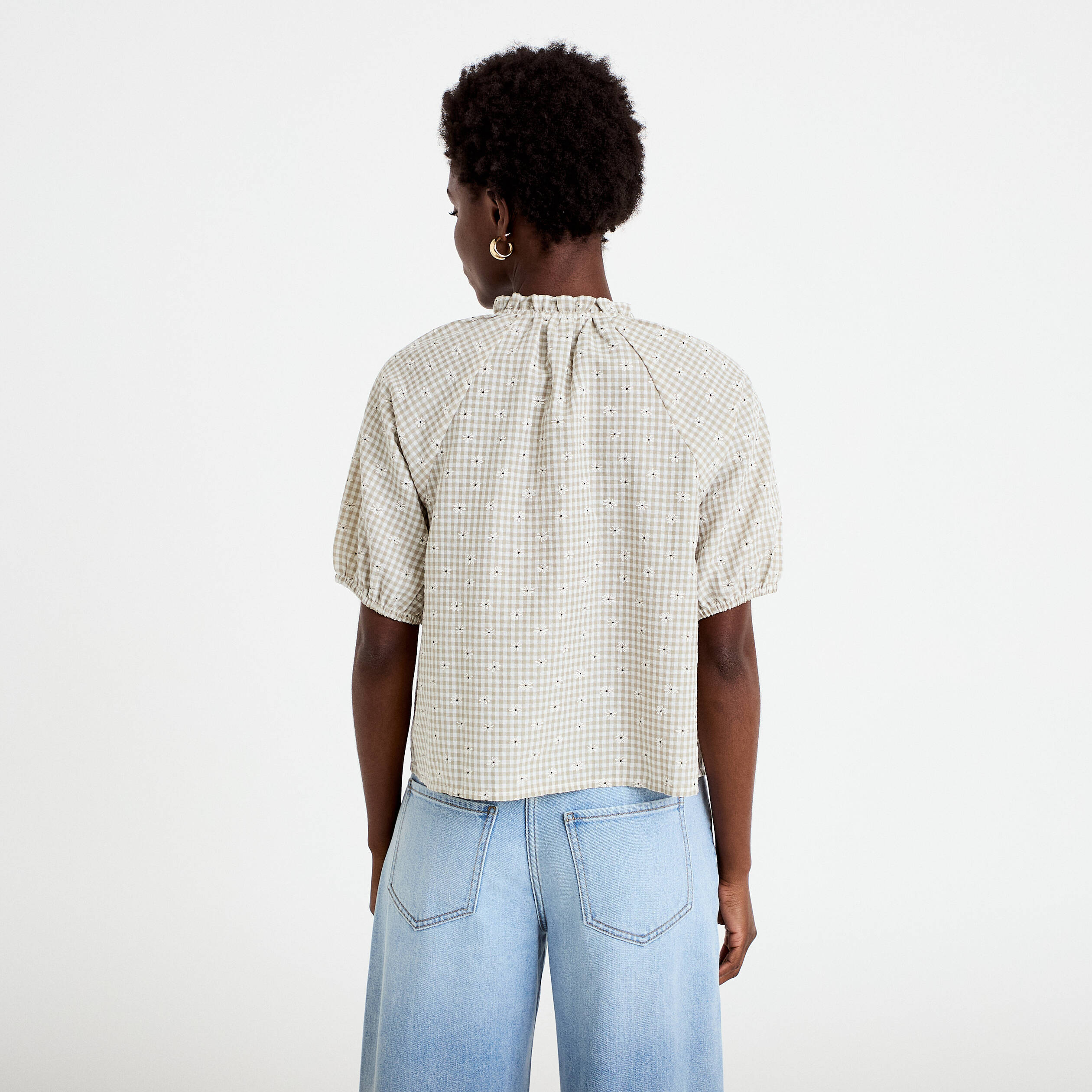 Blouse droite col v manches courtes gris femme