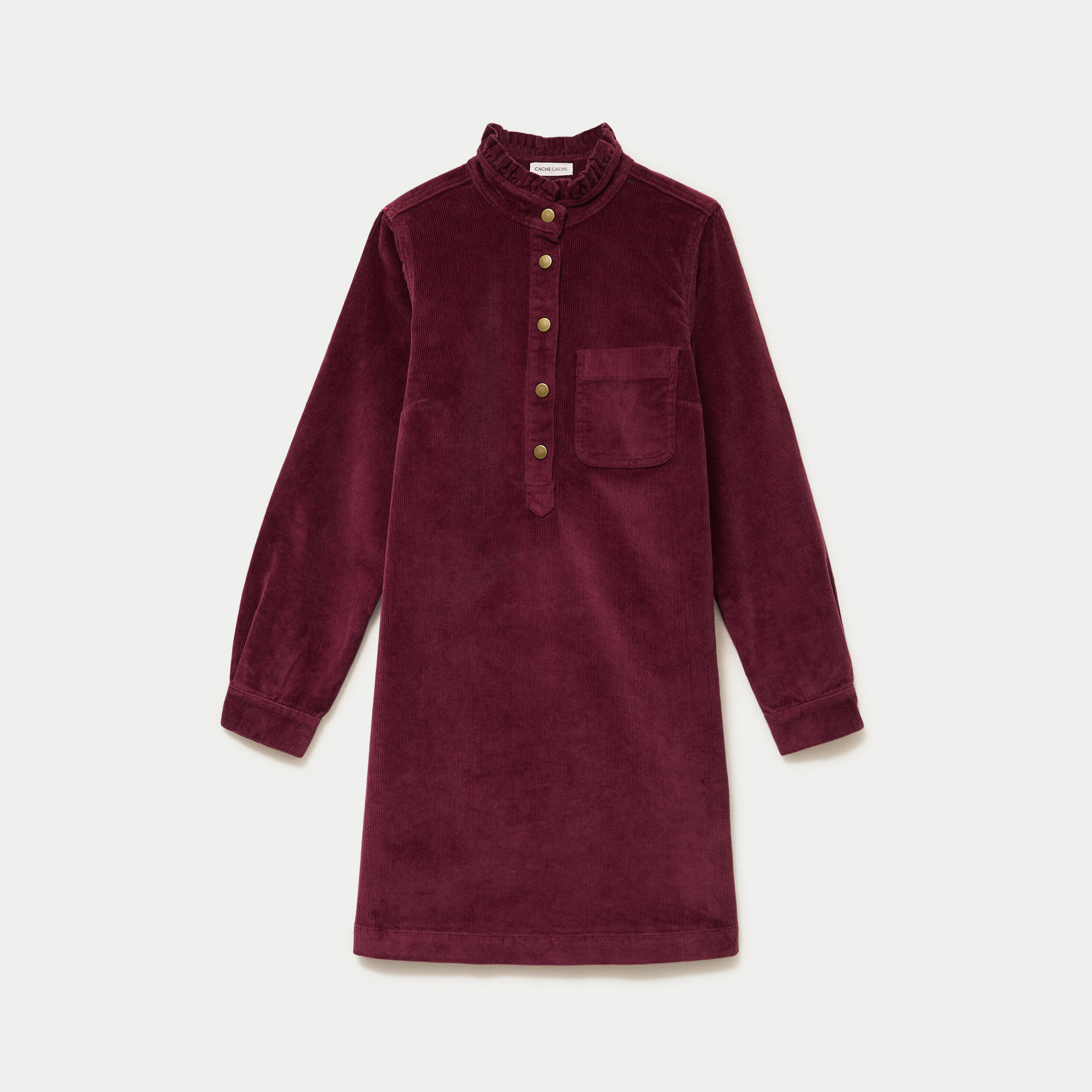 Robe droite velours col montant bordeaux femme