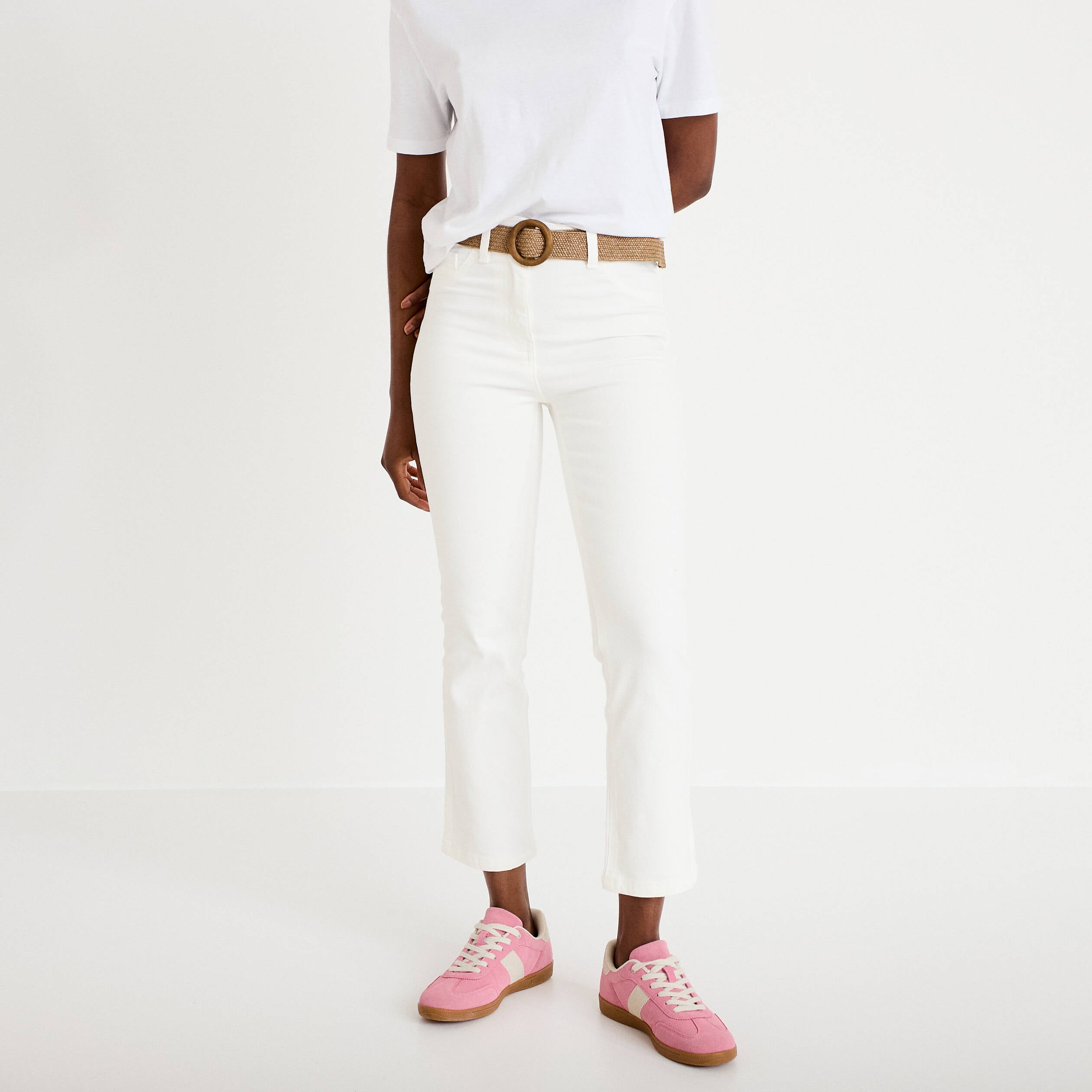 Jean bootcut cropped taille haute ecru femme