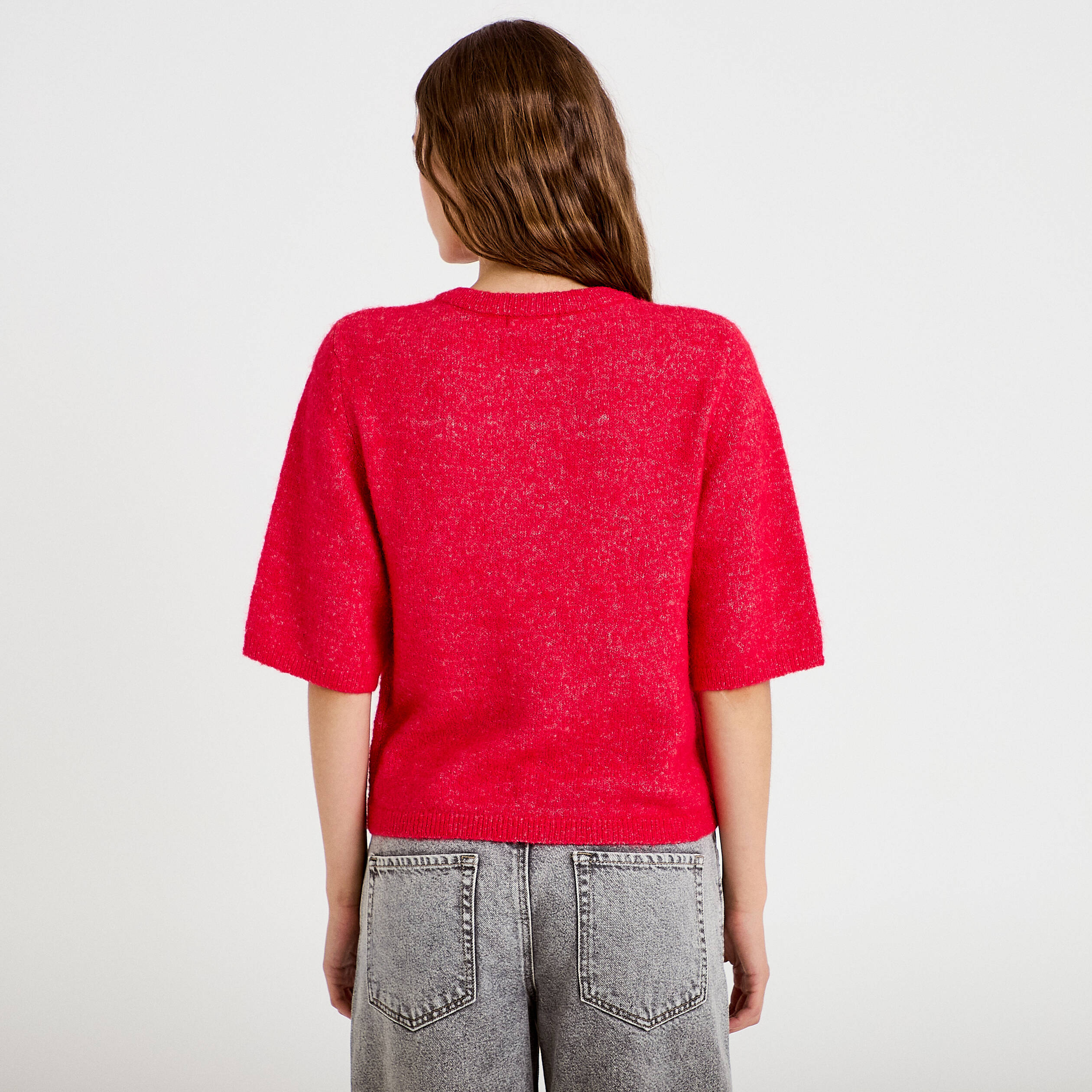 Gilet duveteux manches 3/4 rouge femme