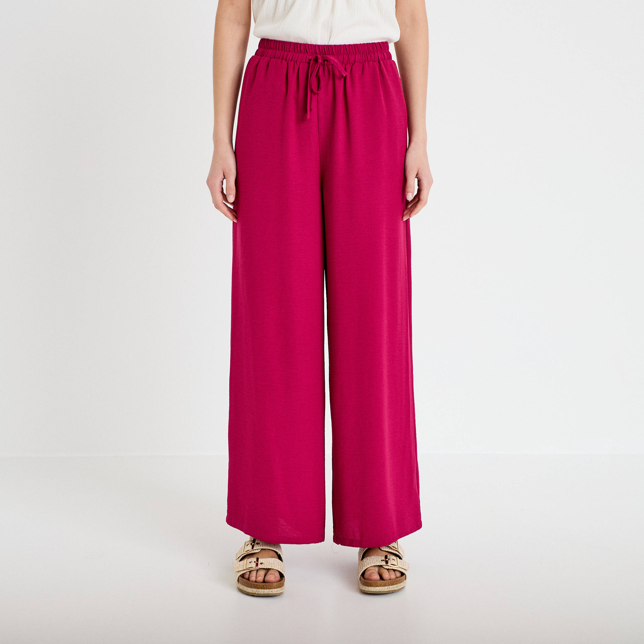 Pantalon large fluide rouge femme