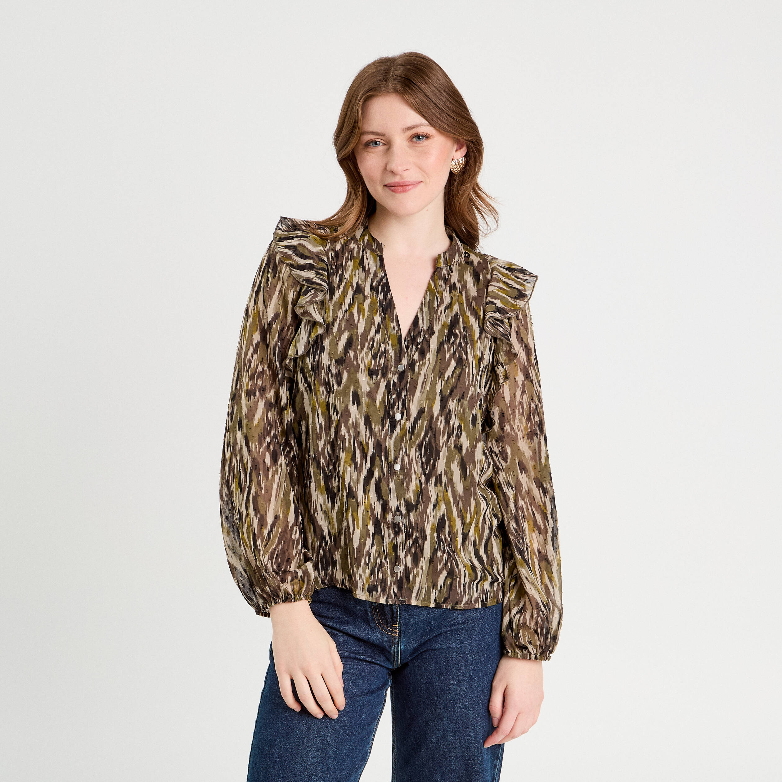 Blouse manches longues vert kaki femme