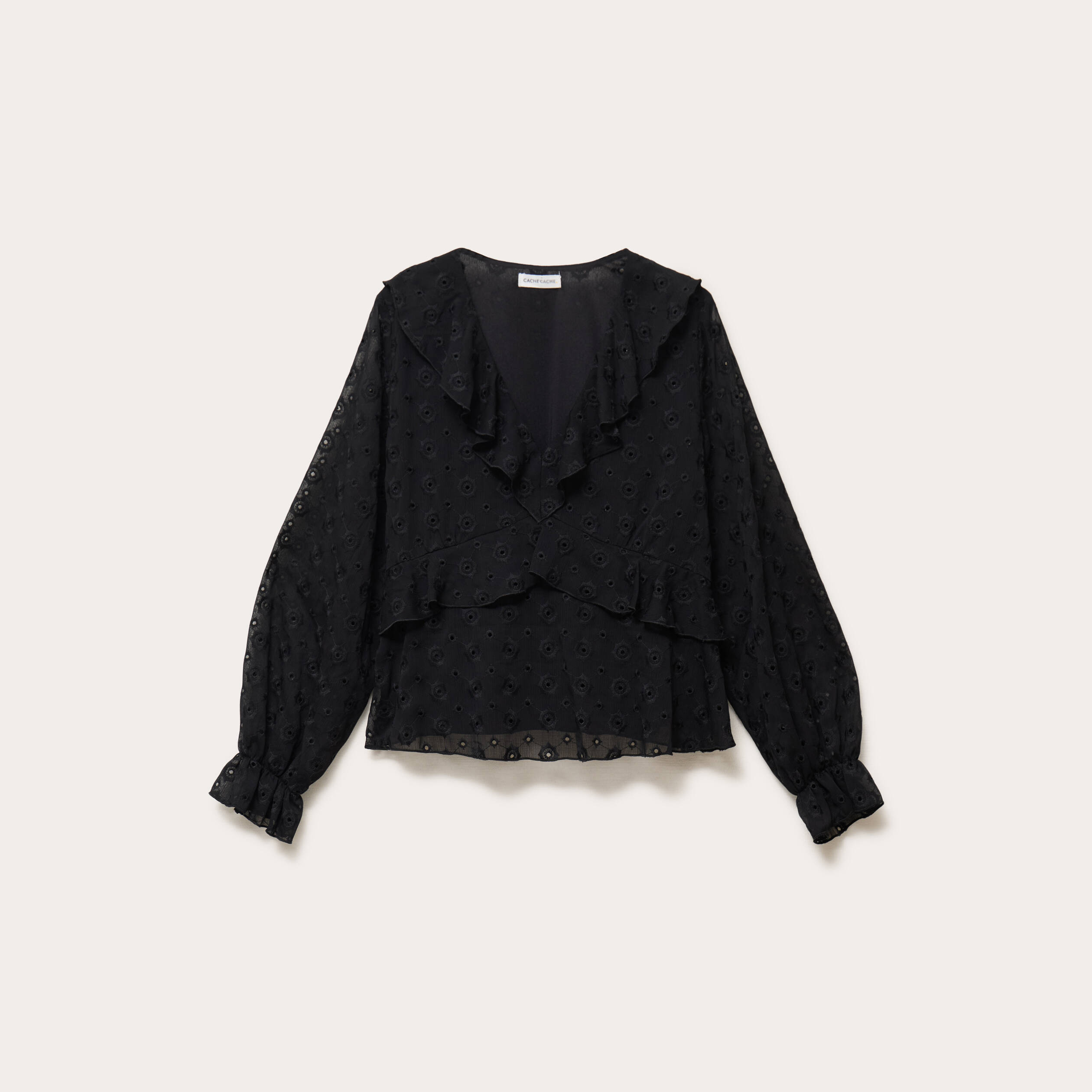 Blouse droite courte manches longues noir femme