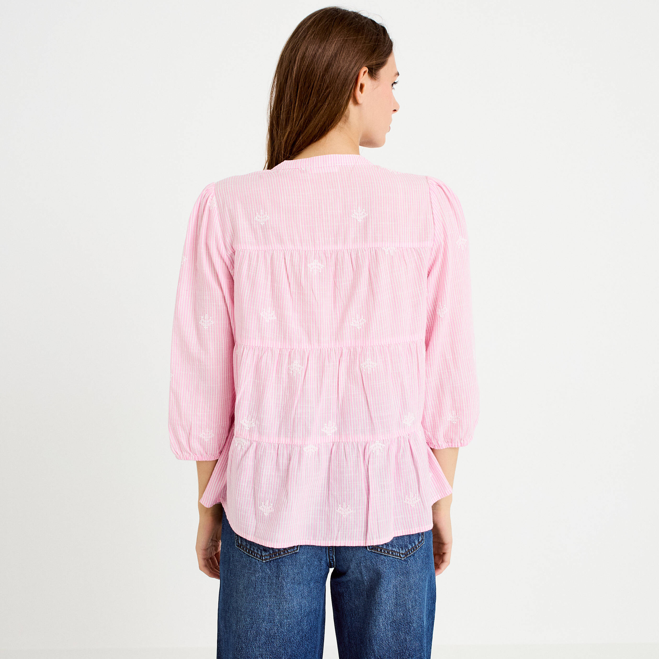 Chemise droite manches 3/4 rose femme