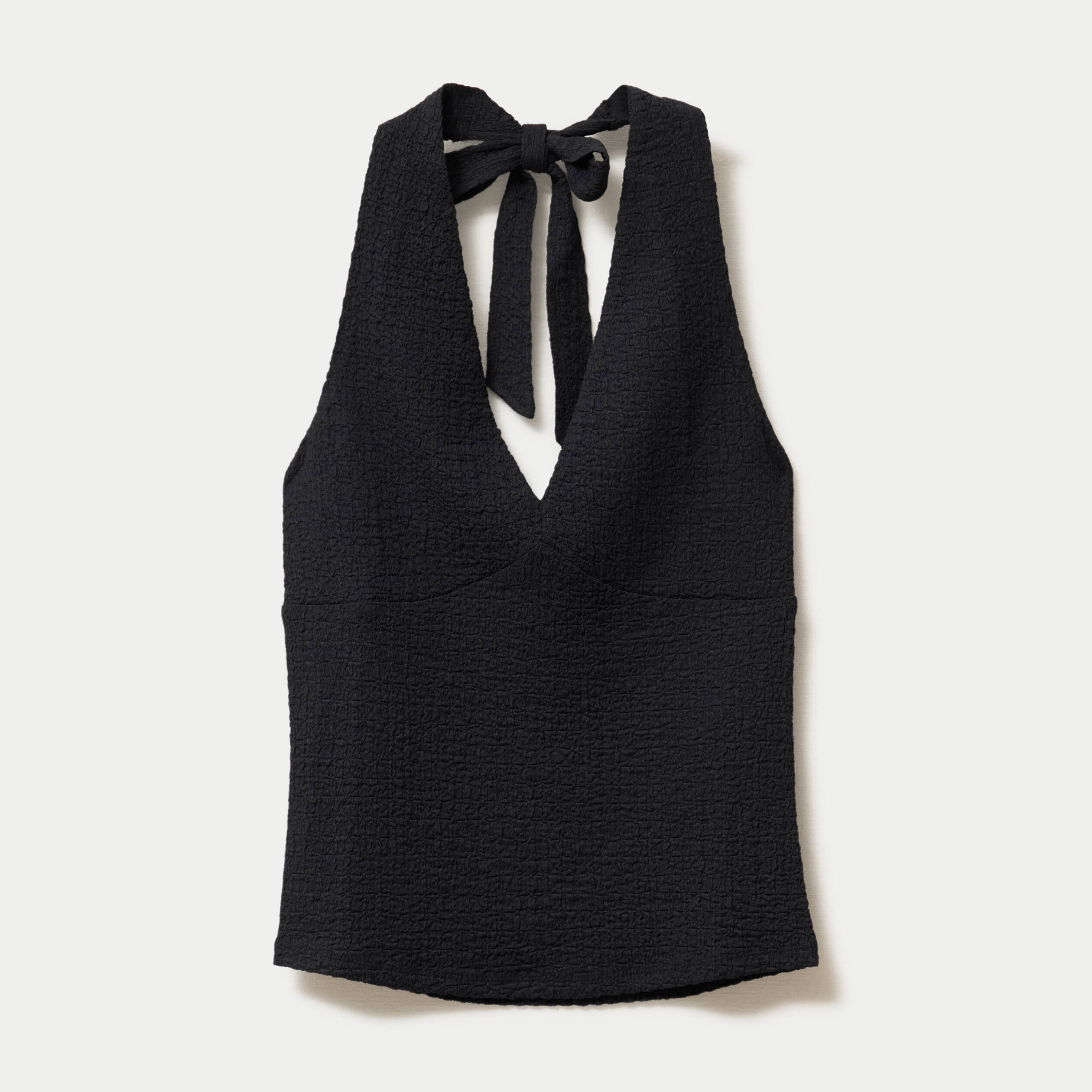 Top cintr&eacute; sans manches avec relief noir femme