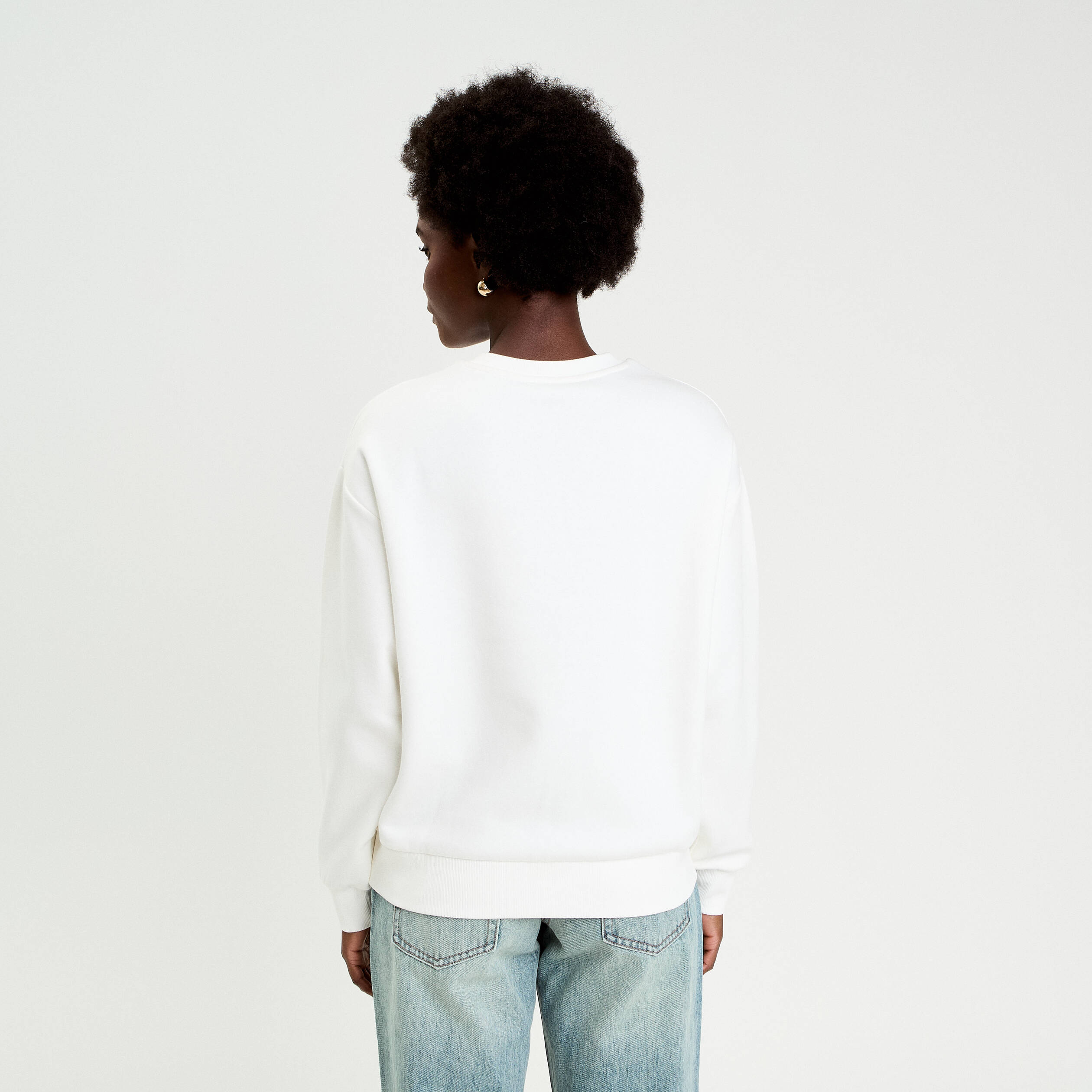 Sweat col rond manches longues ecru femme