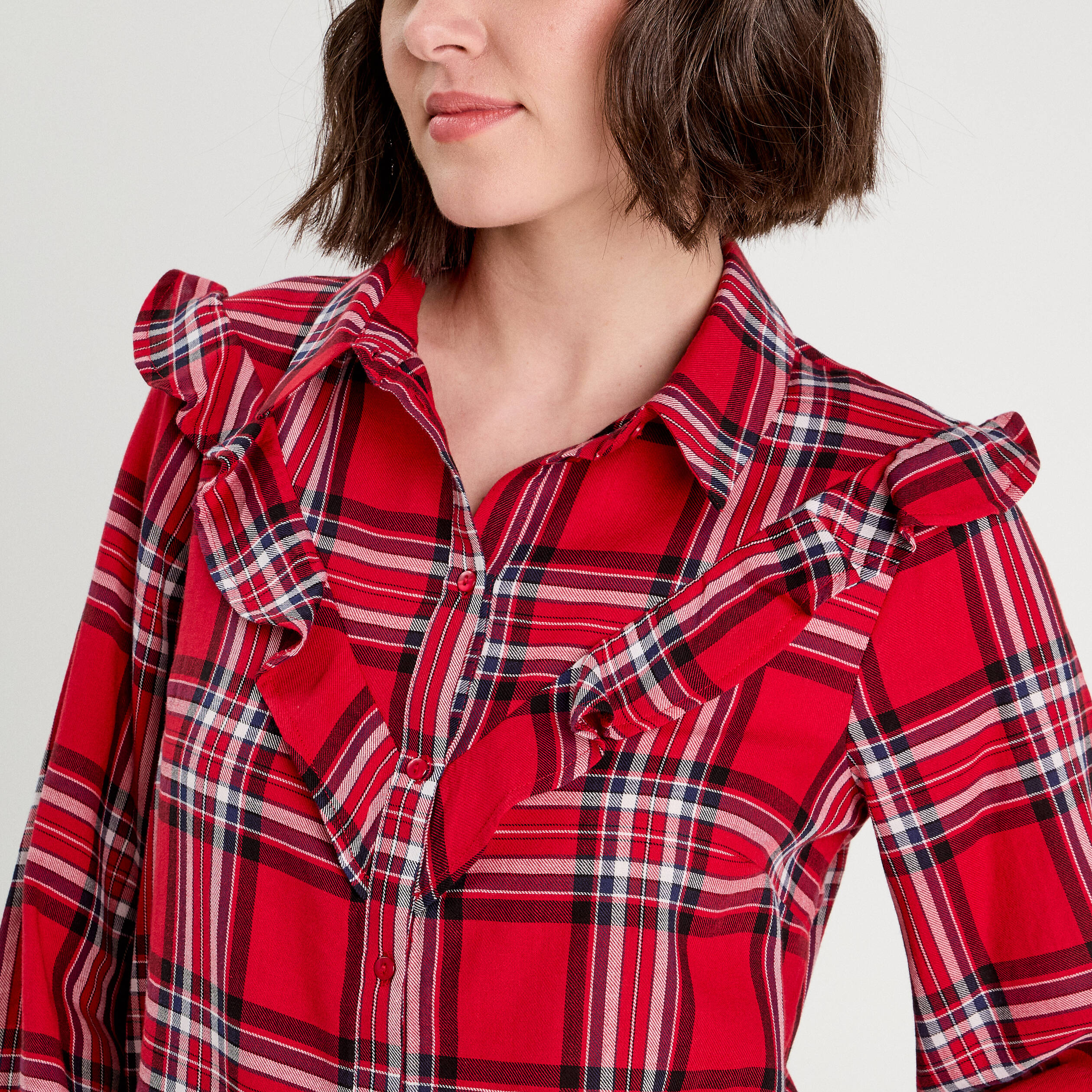 Blouse avec volants rouge femme
