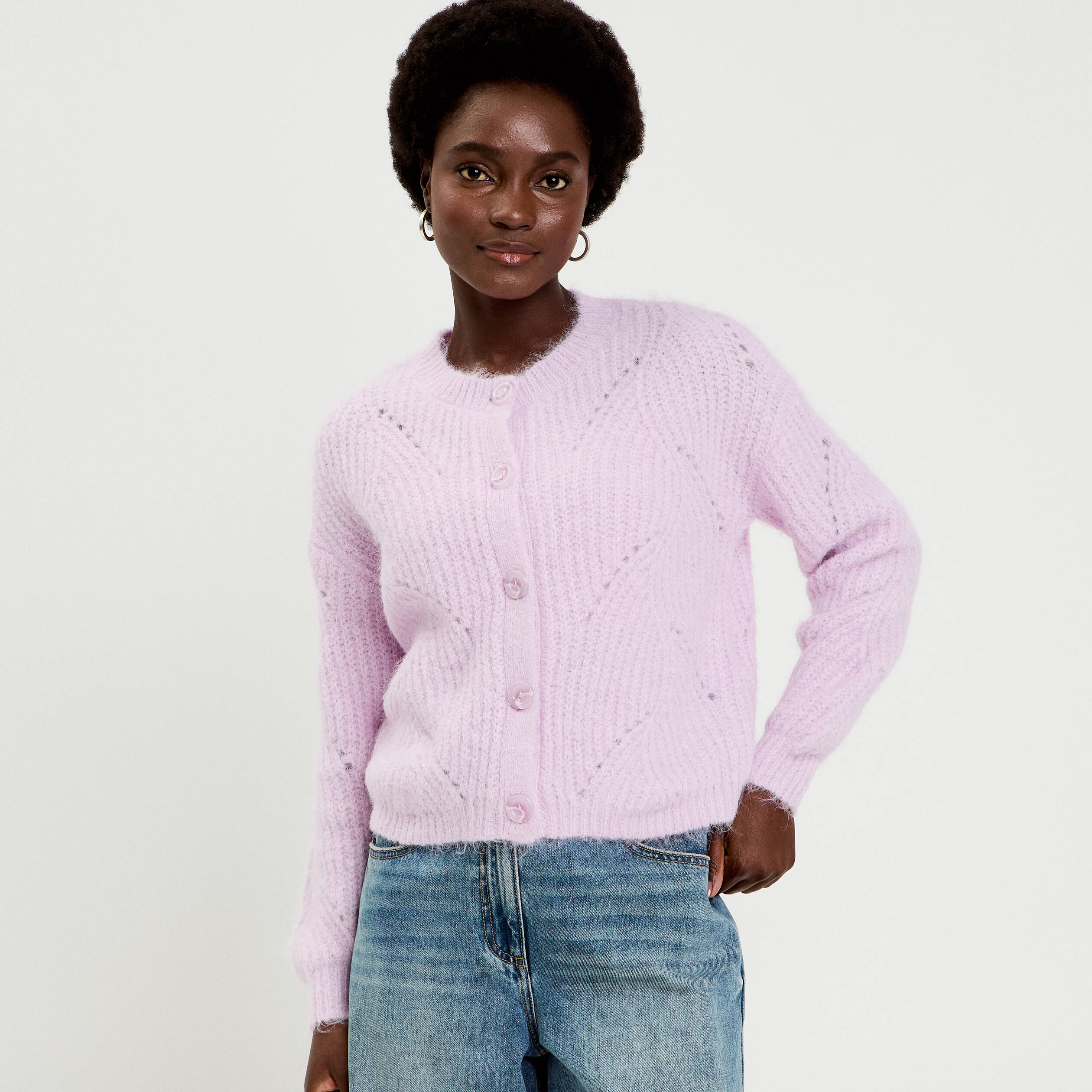 Gilet ajour&eacute; manches longues parme femme