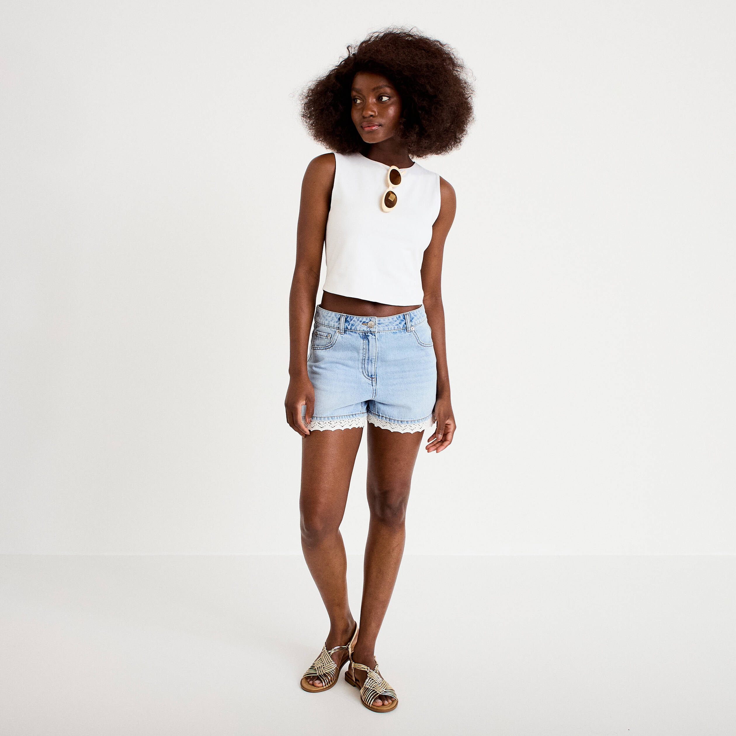 Short en jean denim bleach femme