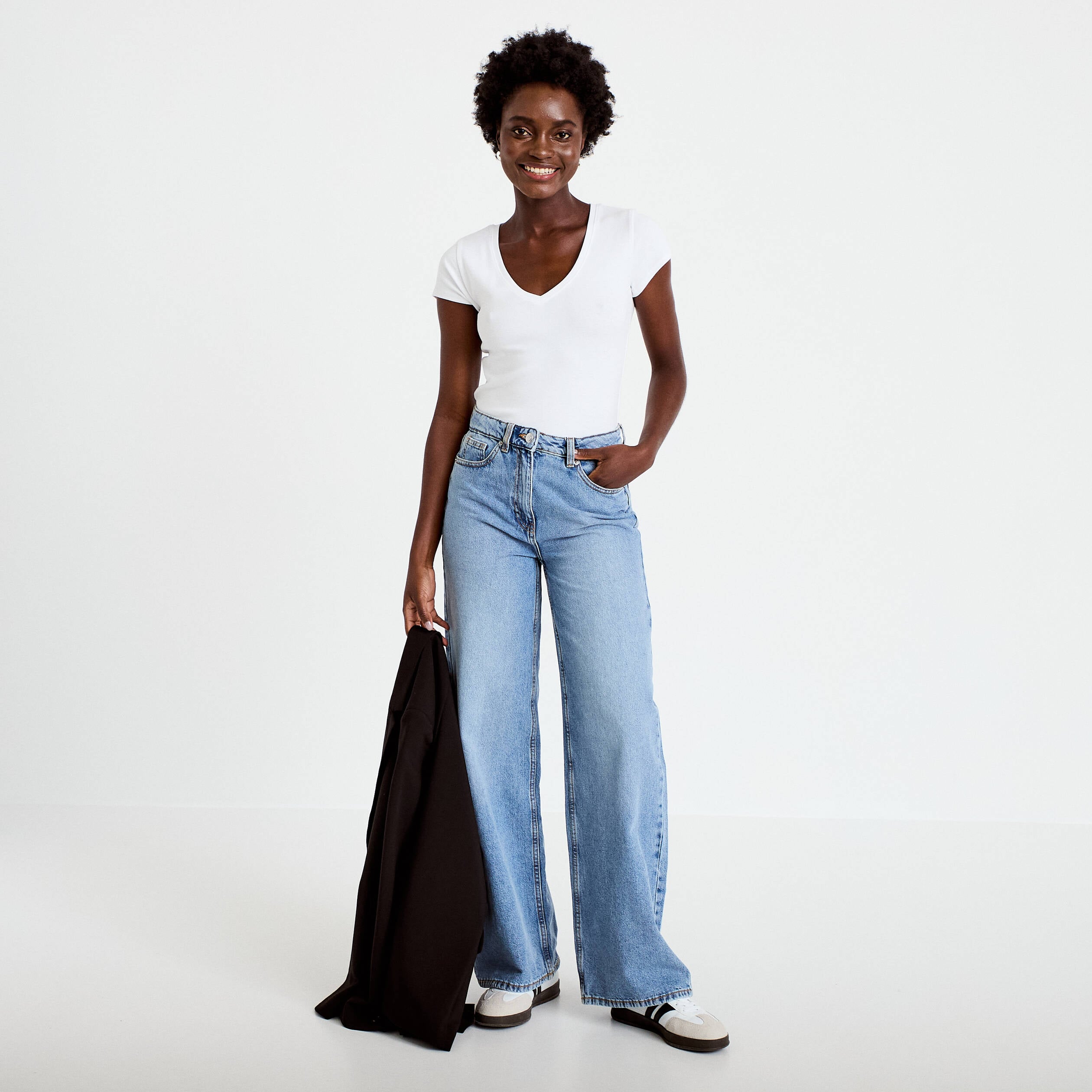 Jeans wide leg taille haute denim double stone femme